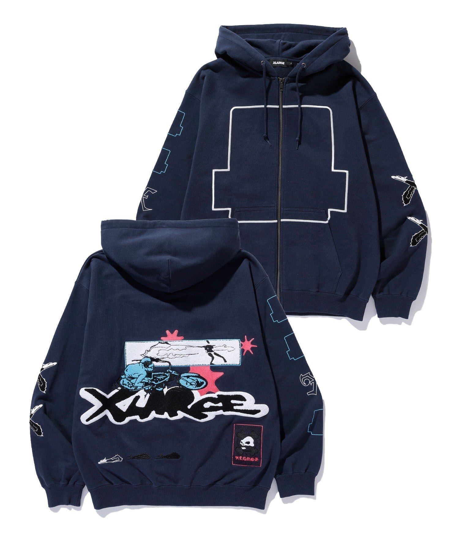 【エクストララージ/XLARGE】のSPEED ZIP UP HOODED SWEATSHIRT インテリア・キッズ・メンズ・レディースファッション・服の通販 founy(ファニー) 　ファッション　Fashion　レディースファッション　Fashion for Women　トップス・カットソー　Cut & Sew Tops　シャツ・ブラウス・オフィスカジュアル　Elegant Blouses & Button-Ups　レディースパーカー・カジュアルフーディー　Casual Hoodies & Sweatshirts　ロングTシャツ・Tシャツ　Longline T-Shirts & Tees　スウェット・クルーネックトップス　Sweatshirts & Crewnecks / Relaxed Fit Sweat Tops　プリント　Print, Printed Pattern　ベーシック　Basic, Essential　NAVY|ID: prp329100004818949 ipo3291000000035011725