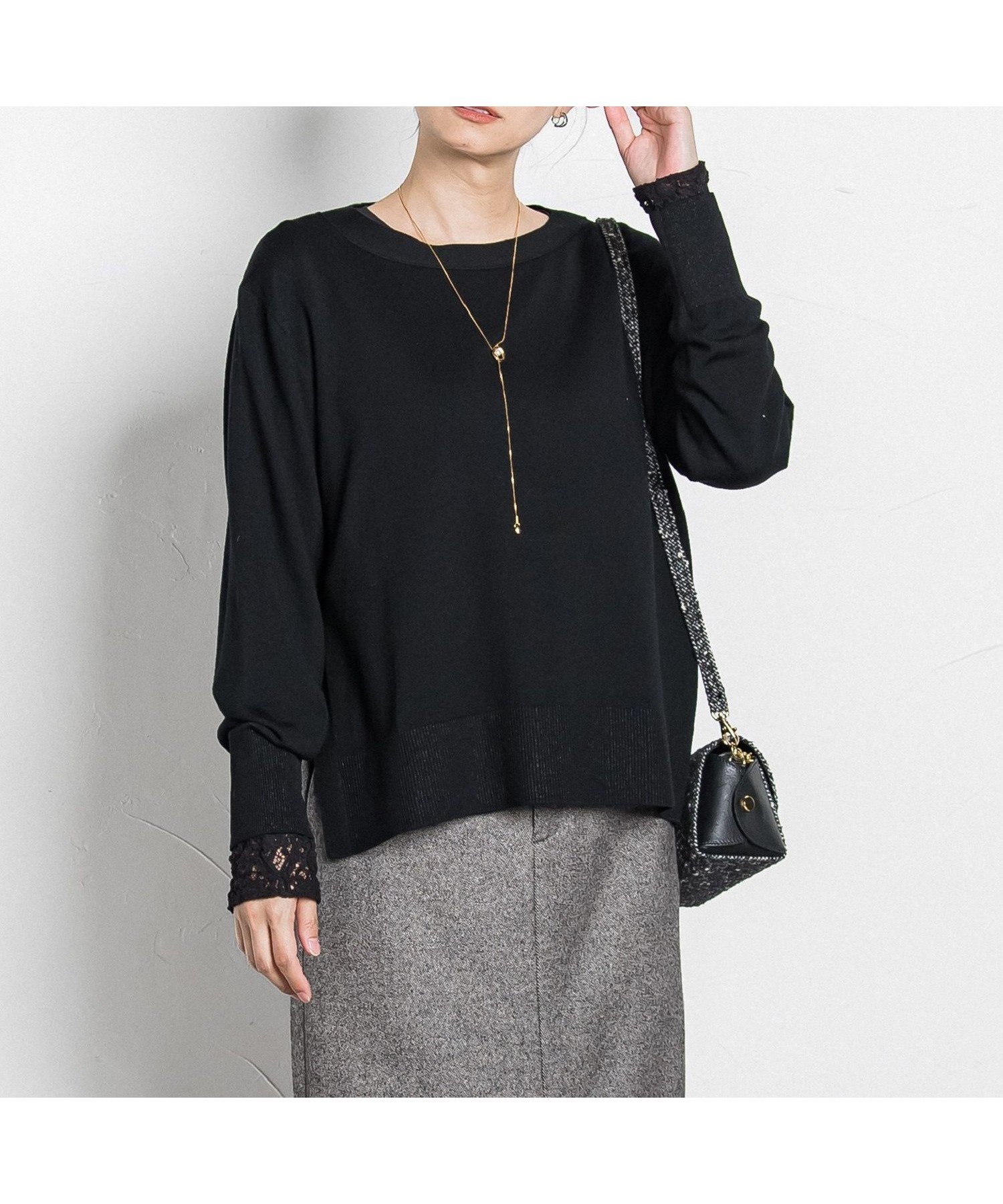 【ロートレ アモン/LAUTRE AMONT】のANGELINAリブスリーブニット≪WEB限定11号/洗える≫ インテリア・キッズ・メンズ・レディースファッション・服の通販 founy(ファニー) 　ファッション　Fashion　レディースファッション　Fashion for Women　トップス・カットソー　Cut & Sew Tops　ニット　Knit Tops & Sweaters　インナー　Innerwear　洗える　Machine Washable　秋　Autumn　シンプル　Simple, Minimal　ジャケット　Jacket, Outerwear　長袖　Long Sleeve, Full Sleeve　ボトム　Bottoms, Lower Wear　リラックス　Relax, Relaxed Fit　A/W・秋冬　Autumn/Winter　エレガント 上品　Elegant　ビジネス 仕事 通勤　Business / Work / Commuting　2025年　2025　2025-2026秋冬・A/W　Autumn/Winter 2025–26 AW25–26　ブラック|ID: prp329100004818969 ipo3291000000035011901