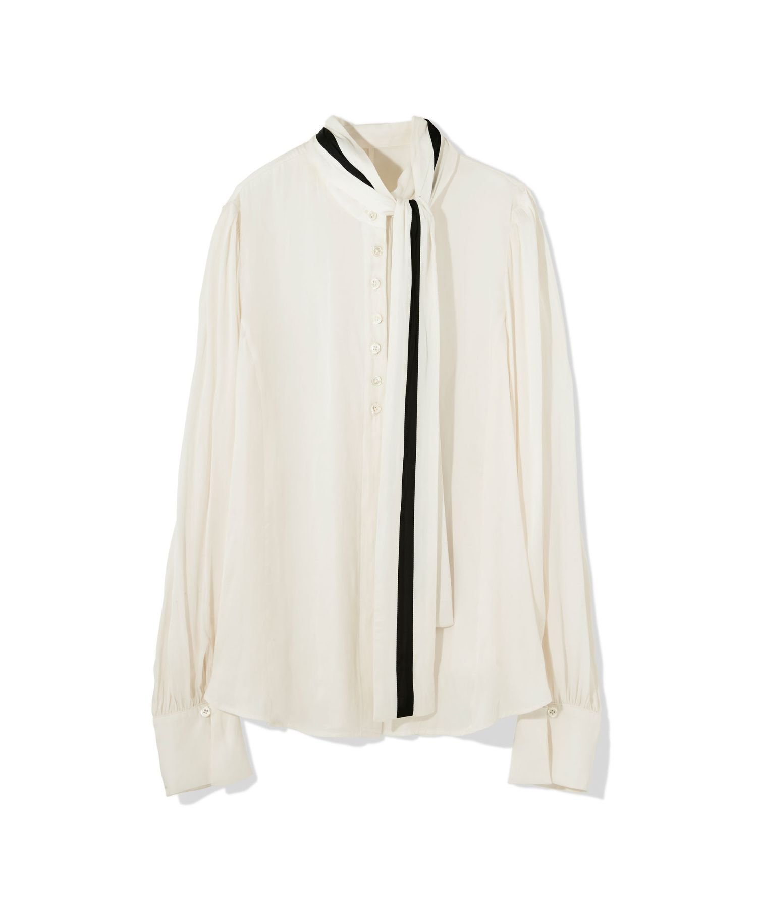 【ティーチ/TEECHI】のバイカラーリボンブラウス インテリア・キッズ・メンズ・レディースファッション・服の通販 founy(ファニー) 　ファッション　Fashion　レディースファッション　Fashion for Women　トップス・カットソー　Cut & Sew Tops　シャツ・ブラウス・オフィスカジュアル　Elegant Blouses & Button-Ups　インナー　Innerwear　エレガント 上品　Elegant　カフス　Cuff Design　ギャザー　Gathered, Ruffled　ジャケット　Jacket, Outerwear　タンブラー　Tumbler, Travel Mug　デニム　Denim, Jeans Material　バランス　Balance, Style Balance　フロント　Front, Front Design　リボン　Ribbon, Bow　ヴィンテージ　Vintage Style　WHITE|ID: prp329100004818972 ipo3291000000035011969