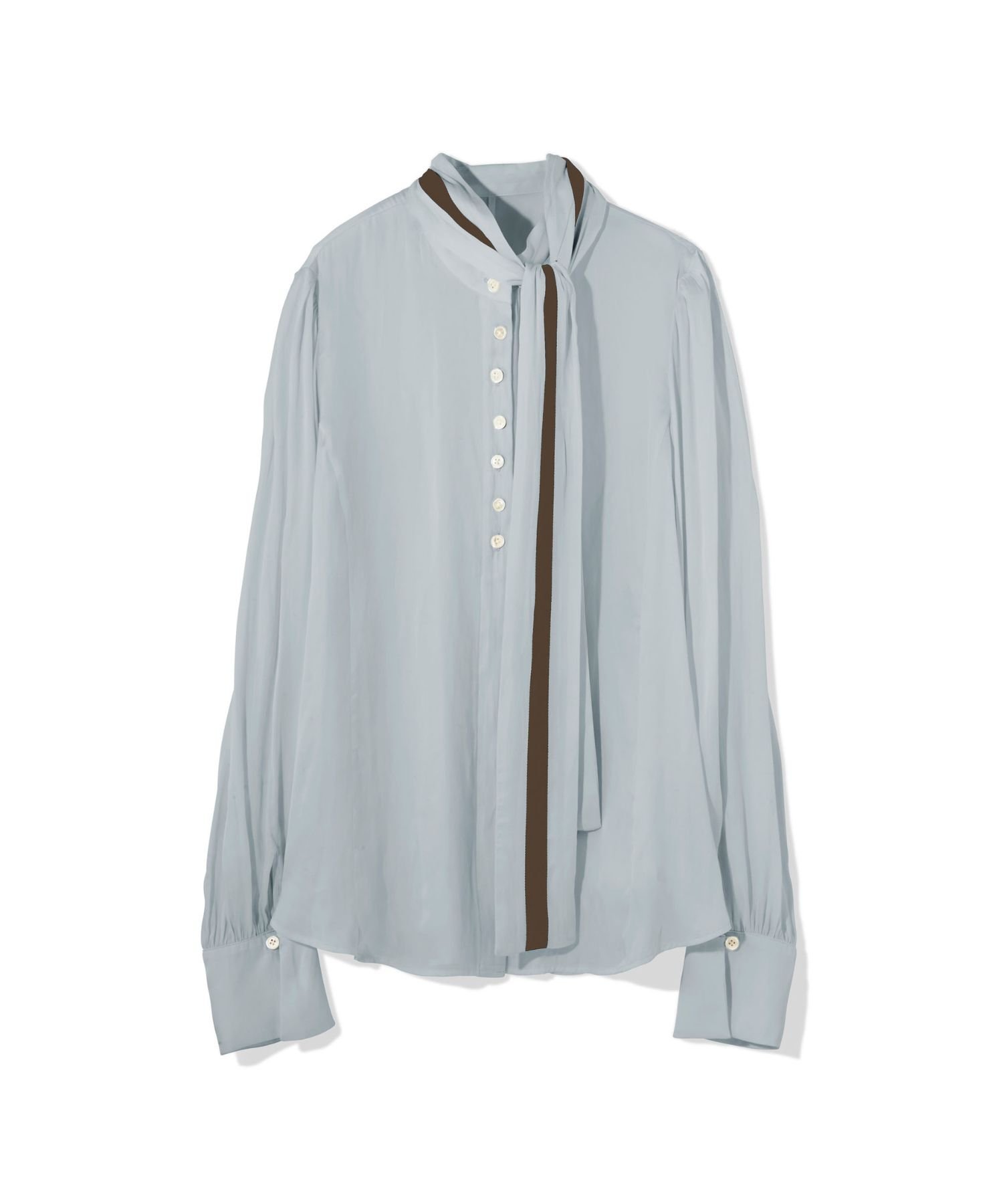 【ティーチ/TEECHI】のバイカラーリボンブラウス インテリア・キッズ・メンズ・レディースファッション・服の通販 founy(ファニー) 　ファッション　Fashion　レディースファッション　Fashion for Women　トップス・カットソー　Cut & Sew Tops　シャツ・ブラウス・オフィスカジュアル　Elegant Blouses & Button-Ups　インナー　Innerwear　エレガント 上品　Elegant　カフス　Cuff Design　ギャザー　Gathered, Ruffled　ジャケット　Jacket, Outerwear　タンブラー　Tumbler, Travel Mug　デニム　Denim, Jeans Material　バランス　Balance, Style Balance　フロント　Front, Front Design　リボン　Ribbon, Bow　ヴィンテージ　Vintage Style　BLUE|ID: prp329100004818972 ipo3291000000035011971