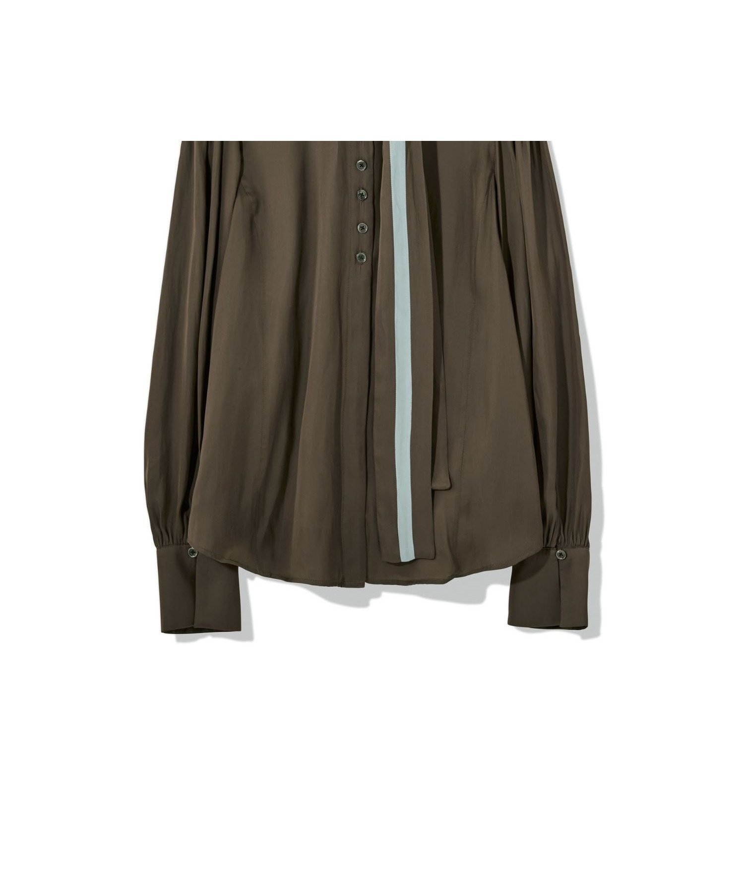 【ティーチ/TEECHI】のバイカラーリボンブラウス インテリア・キッズ・メンズ・レディースファッション・服の通販 founy(ファニー) 　ファッション　Fashion　レディースファッション　Fashion for Women　トップス・カットソー　Cut & Sew Tops　シャツ・ブラウス・オフィスカジュアル　Elegant Blouses & Button-Ups　インナー　Innerwear　エレガント 上品　Elegant　カフス　Cuff Design　ギャザー　Gathered, Ruffled　ジャケット　Jacket, Outerwear　タンブラー　Tumbler, Travel Mug　デニム　Denim, Jeans Material　バランス　Balance, Style Balance　フロント　Front, Front Design　リボン　Ribbon, Bow　ヴィンテージ　Vintage Style　BROWN|ID: prp329100004818972 ipo3291000000035011973