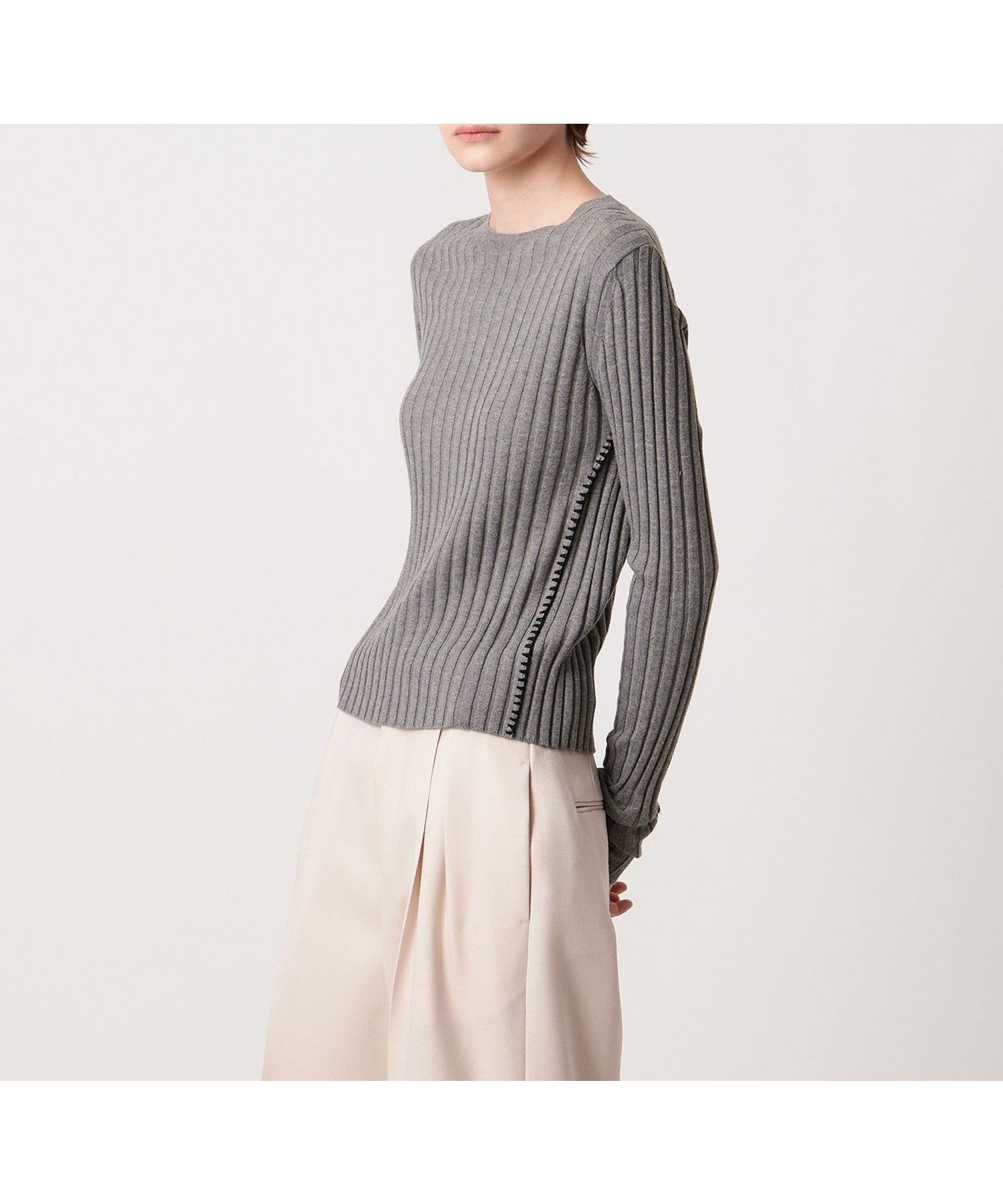 【ユナイテッドアローズ/UNITED ARROWS】のAEWEN MATOPH リブハンドステッチプルオーバーニット インテリア・キッズ・メンズ・レディースファッション・服の通販 founy(ファニー) 　ファッション　Fashion　レディースファッション　Fashion for Women　トップス・カットソー　Cut & Sew Tops　ニット　Knit Tops & Sweaters　カジュアルプルオーバー・ニットトップス　Pullovers & Knit Tops / Casual Pullovers　インナー　Innerwear　ジャケット　Jacket, Outerwear　スラックス　Slacks, Dress Pants　デニム　Denim, Jeans Material　定番　Standard, Basic Item　人気　Popular, Best Seller　フィット　Fit, Slim Fit　ベーシック　Basic, Essential　ワイドリブ　Wide Rib, Wide Ribbed Knit　MD.GRAY|ID: prp329100004818976 ipo3291000000035012112