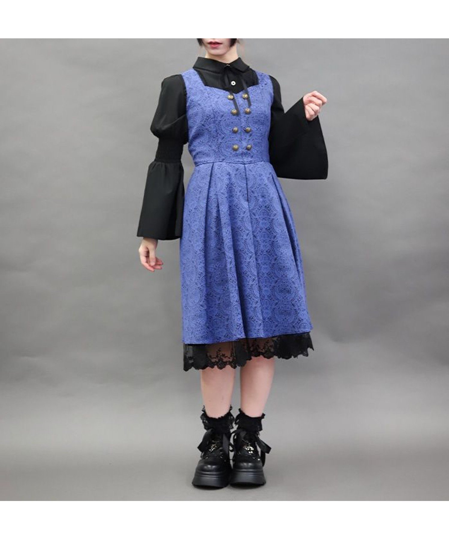 【アクシーズファム/axes femme】のバックフリルジャカードワンピース インテリア・キッズ・メンズ・レディースファッション・服の通販 founy(ファニー) 　ファッション　Fashion　レディースファッション　Fashion for Women　ワンピース　Dresses　おすすめ　Recommended / Our Picks　ジャカード／ジャガード　Jacquard, Woven Pattern　フリル　Frill, Ruffle　フレア　Flare, Flared　レース　Lace, Lace Fabric　エレガント 上品　Elegant　ブルー|ID: prp329100004818977 ipo3291000000035012144