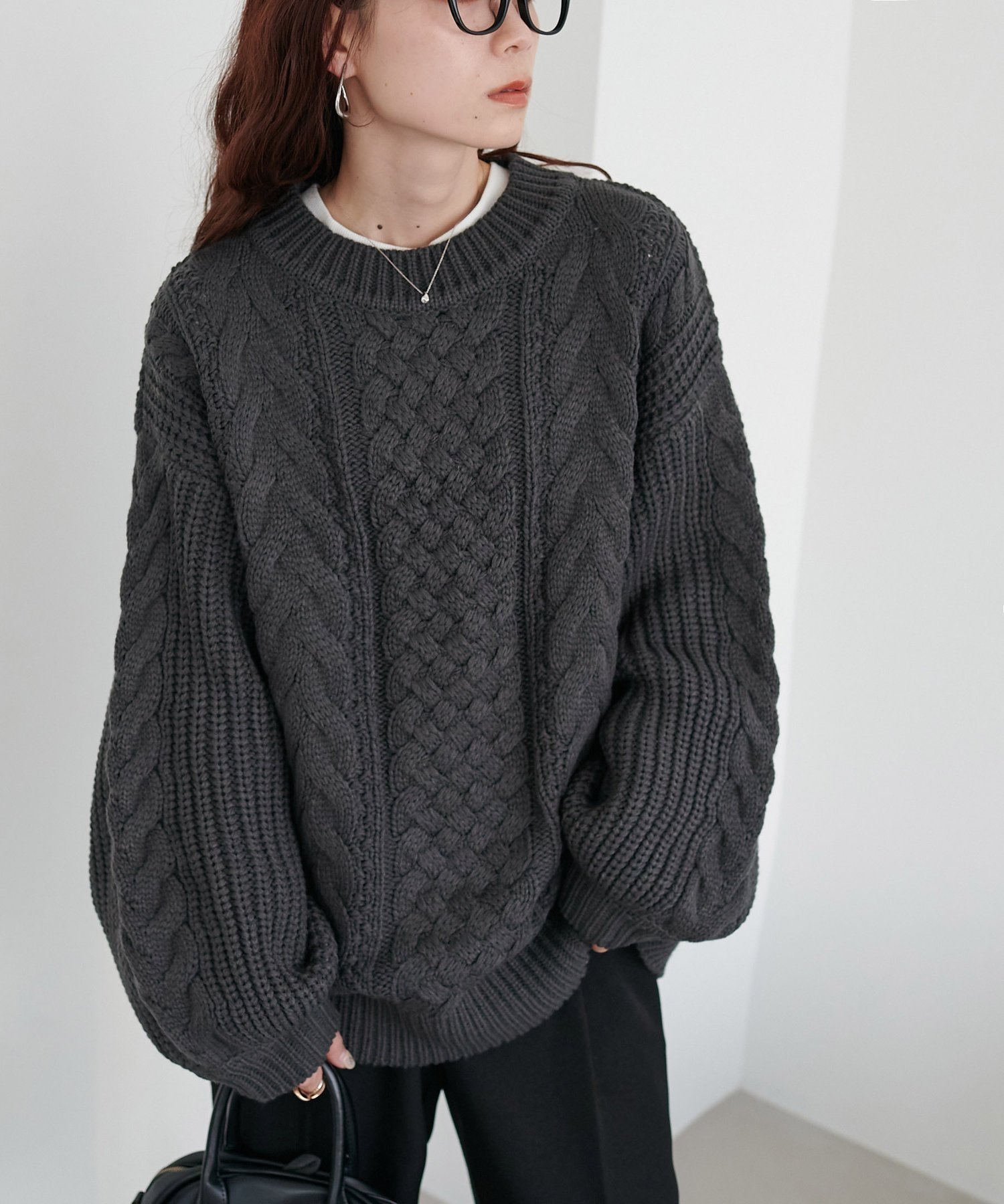 【ディスコート/Discoat】の【新色追加!/WEB限定】ケーブルルーズニット インテリア・キッズ・メンズ・レディースファッション・服の通販 founy(ファニー) 　ファッション　Fashion　レディースファッション　Fashion for Women　トップス・カットソー　Cut & Sew Tops　ニット　Knit Tops & Sweaters　おすすめ　Recommended / Our Picks　スラックス　Slacks, Dress Pants　デニム　Denim, Jeans Material　A/W・秋冬　Autumn/Winter　チャコールグレー|ID: prp329100004818992 ipo3291000000035012279