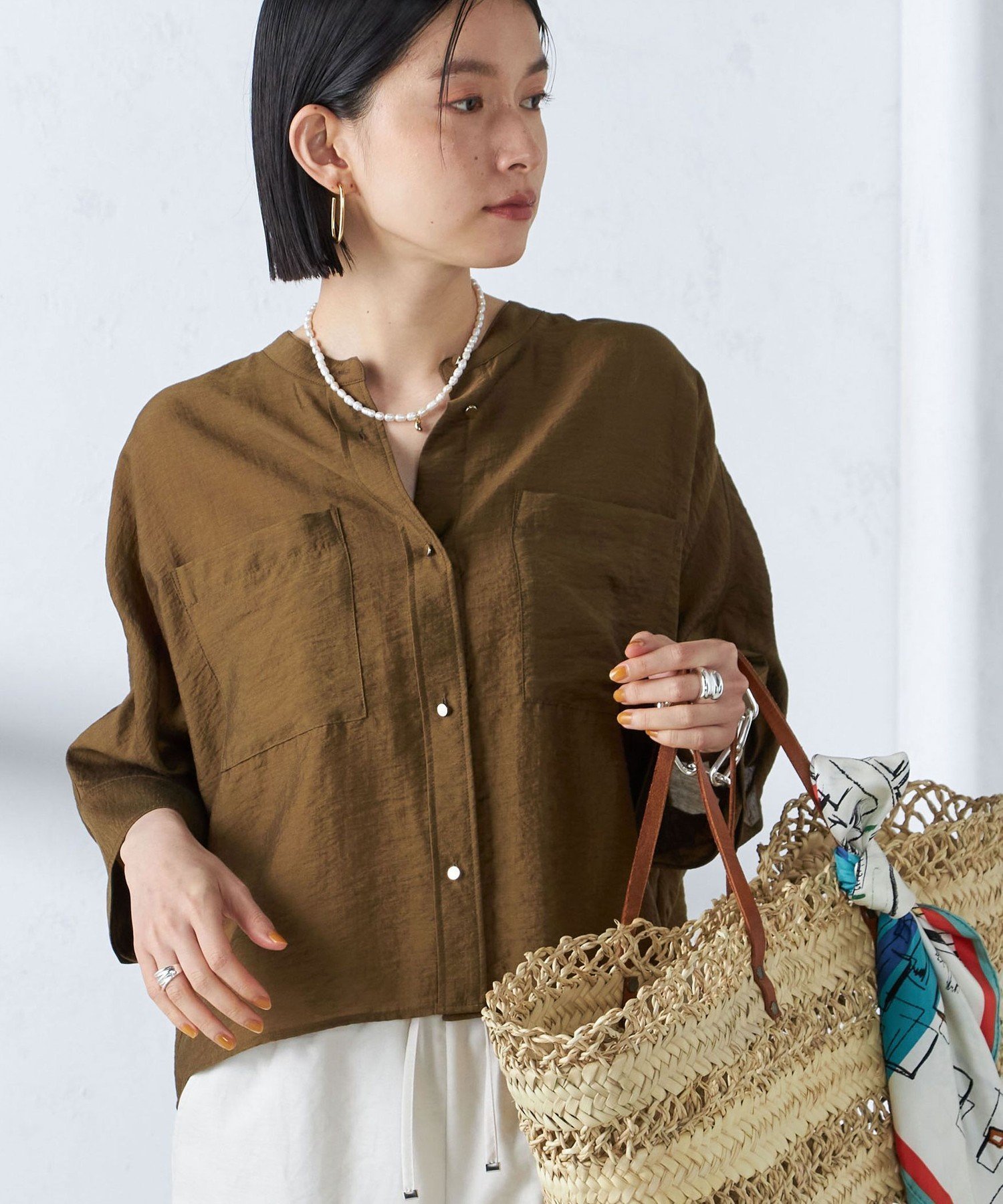 【シップス フォー ウィメン/SHIPS】の手洗い可能 シルク混 シアー 羽織 シャツ インテリア・キッズ・メンズ・レディースファッション・服の通販 founy(ファニー) 　ファッション　Fashion　レディースファッション　Fashion for Women　トップス・カットソー　Cut & Sew Tops　シャツ・ブラウス・オフィスカジュアル　Elegant Blouses & Button-Ups　オレンジ　Orange　ギャザー　Gathered, Ruffled　シアー　Sheer, See-Through　ショート　Short, Short Length　シルク　Silk, 100% Silk　バランス　Balance, Style Balance　ボトム　Bottoms, Lower Wear　ポケット　Pocket, Pocket Detail　羽織　Haori, Light Jacket　2025年　2025　2025春夏・S/S　Spring/Summer 2025 SS25　カーキ|ID: prp329100004818993 ipo3291000000035012296