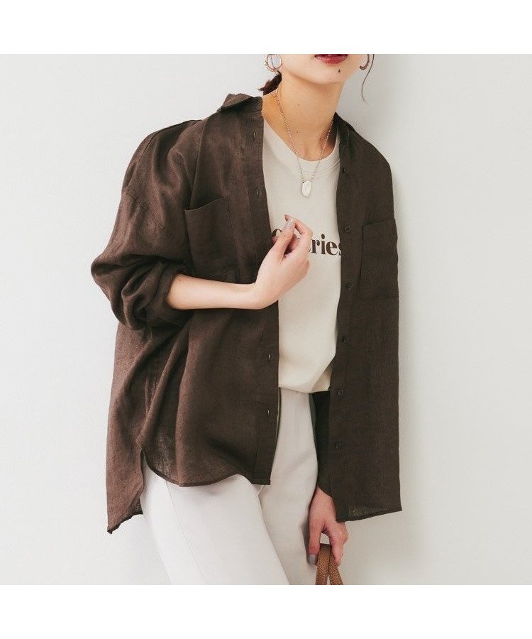 【アンタイトル/UNTITLED】の【麻100/洗える/前開きシャツ】ドライリネンシャツ インテリア・キッズ・メンズ・レディースファッション・服の通販 founy(ファニー) 　ファッション　Fashion　レディースファッション　Fashion for Women　トップス・カットソー　Cut & Sew Tops　シャツ・ブラウス・オフィスカジュアル　Elegant Blouses & Button-Ups　ベーシック　Basic, Essential　ボトム　Bottoms, Lower Wear　ポケット　Pocket, Pocket Detail　リネン　Linen, Linen Fabric　リラックス　Relax, Relaxed Fit　夏　Summer　洗える　Machine Washable　羽織　Haori, Light Jacket　ブラウン|ID: prp329100004819006 ipo3291000000035012497