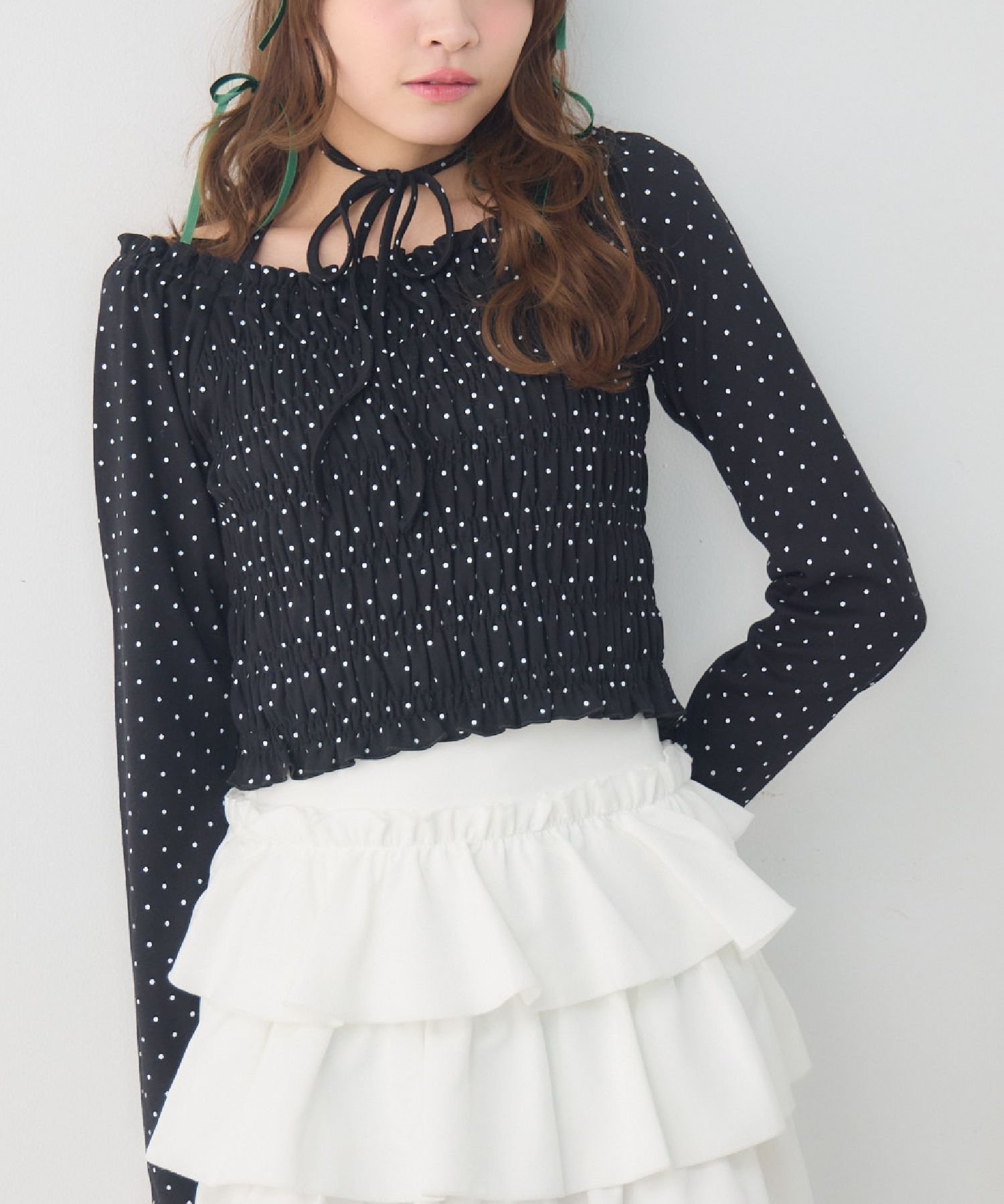 【レトロガール/RETRO GIRL】のシャーリングインナーCT インテリア・キッズ・メンズ・レディースファッション・服の通販 founy(ファニー) 　ファッション　Fashion　レディースファッション　Fashion for Women　アウター　Coat / Outerwear Collection　おすすめ　Recommended / Our Picks　インナー　Innerwear　カットソー　Cut and Sewn Top　ガーリー　Girly, Feminine Style　シャーリング　Shirring, Ruched　ストレート　Straight, Straight Cut　ドット　Polka Dot, Dot Pattern　ブラック/ドット|ID: prp329100004819043 ipo3291000000035012933