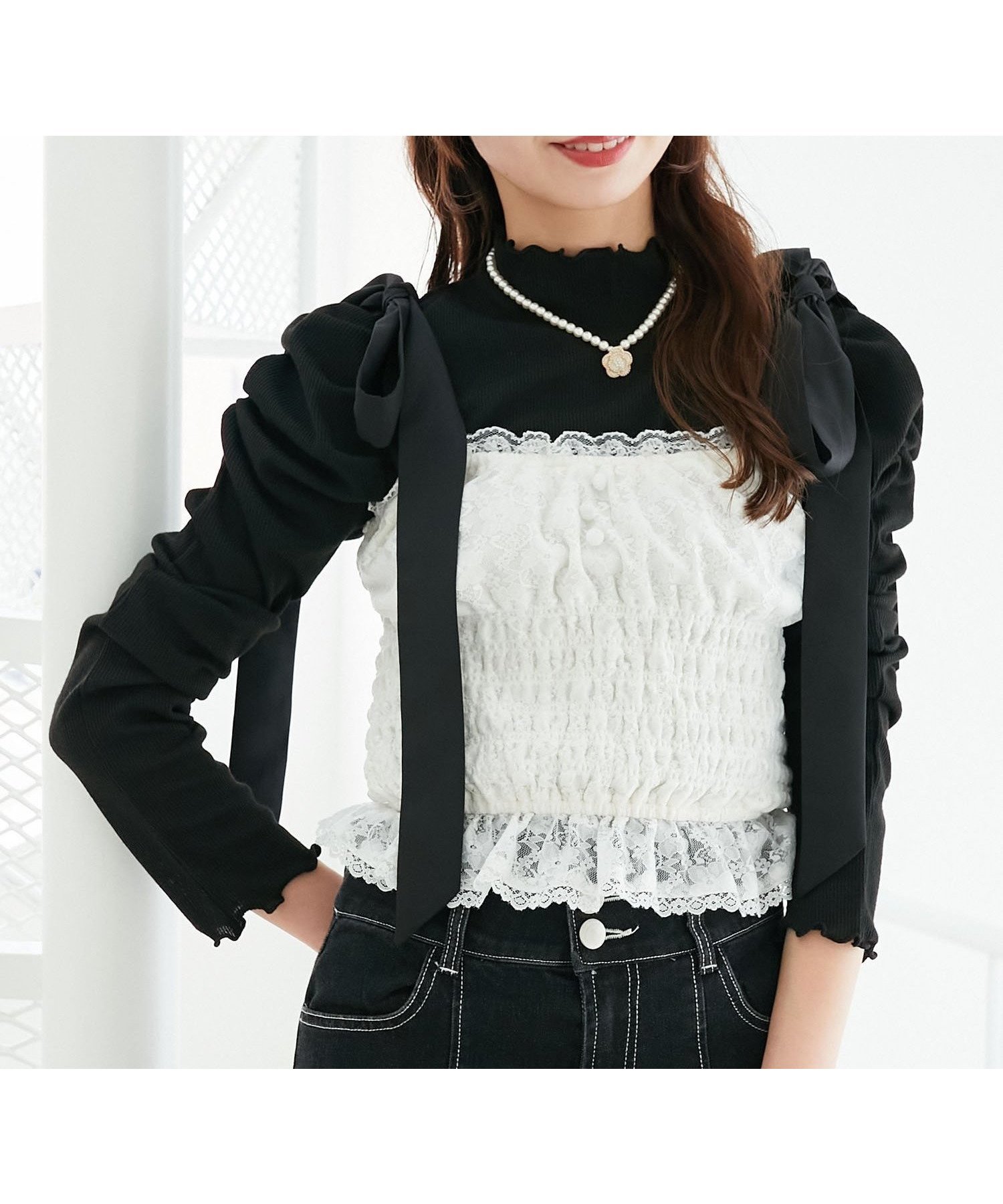 【マジェスティック レゴン/MAJESTIC LEGON】のLadyライクパワショルトップス インテリア・キッズ・メンズ・レディースファッション・服の通販 founy(ファニー) 　ファッション　Fashion　レディースファッション　Fashion for Women　トップス・カットソー　Cut & Sew Tops　インナー　Innerwear　カットソー　Cut and Sewn Top　カーディガン　Cardigan, Knitwear　ギャザー　Gathered, Ruffled　ダウン　Down, Puffer　ビスチェ　Bustier, Corset Top　フィット　Fit, Slim Fit　フェミニン　Feminine, Girly　フリル　Frill, Ruffle　再入荷　Restock / Back in Stock　ブラック|ID: prp329100004819087 ipo3291000000035013109