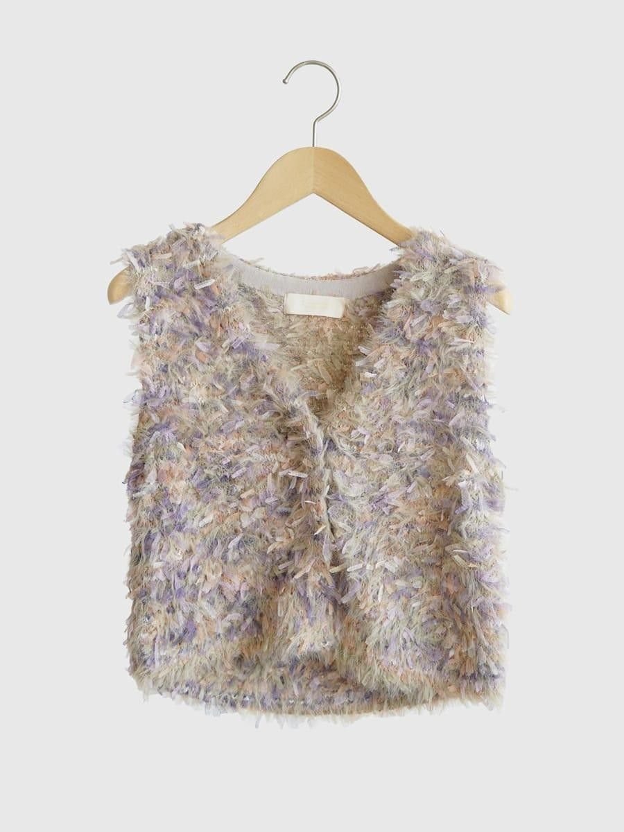 【ヴァン/Vin】のリボン×シャギーニットベスト インテリア・キッズ・メンズ・レディースファッション・服の通販 founy(ファニー) 　ファッション　Fashion　レディースファッション　Fashion for Women　アウター　Coat / Outerwear Collection　トップス・カットソー　Cut & Sew Tops　ニット　Knit Tops & Sweaters　ベスト&ジレ / 重ね着スタイル　Vests & Gilets　インナー　Innerwear　カラフル　Colorful Design　チュール　Tulip, Tulip Motif　フロント　Front, Front Design　ベスト　Vest, Waistcoat　リボン　Ribbon, Bow　ロング　Long, Long-Length　ベージュ|ID: prp329100004819093 ipo3291000000035013147