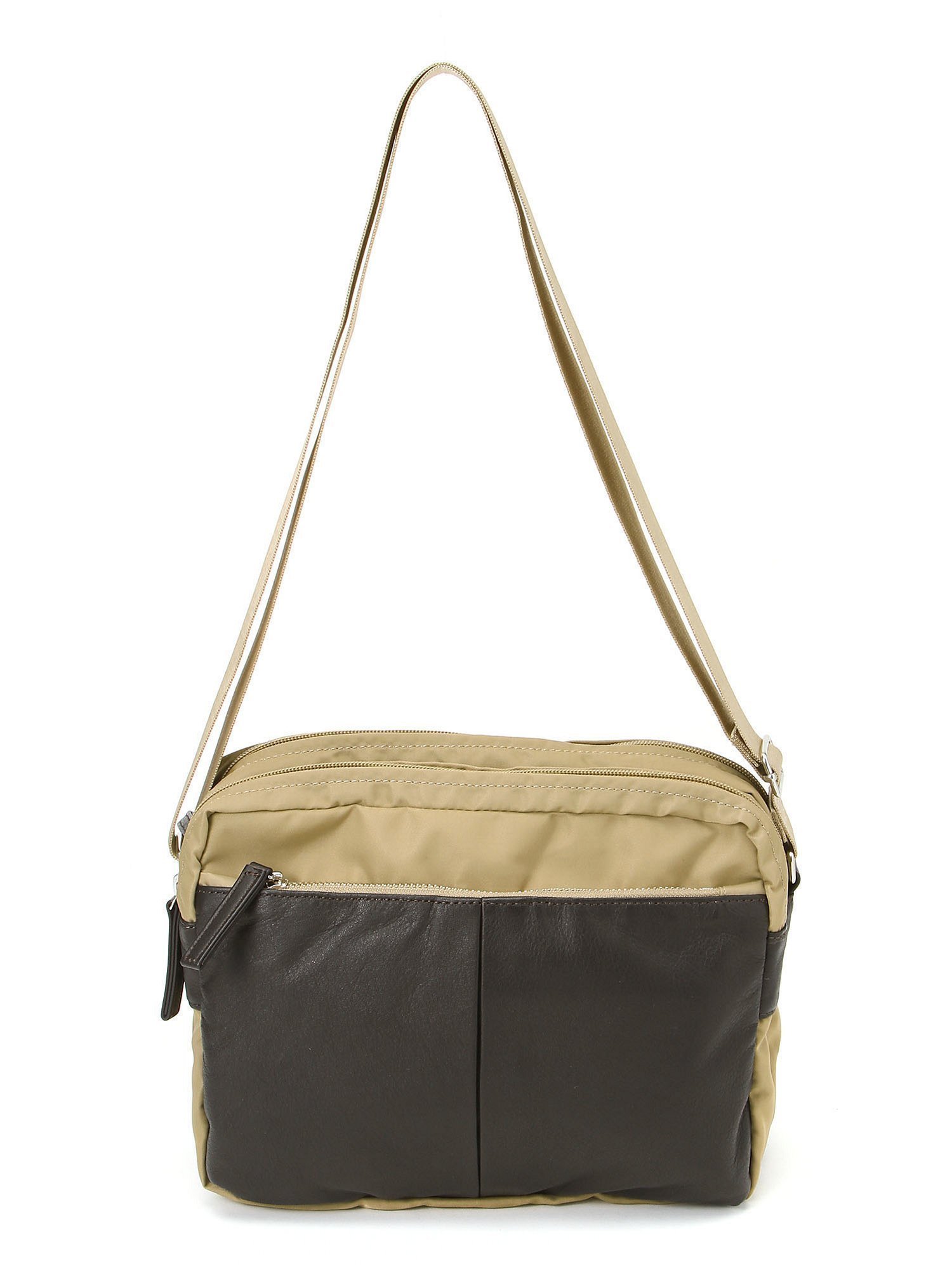 【その他のブランド/Other】のナイロン×牛革コンビシリーズ 横型ショルダーバッグ インテリア・キッズ・メンズ・レディースファッション・服の通販 founy(ファニー) 　ファッション　Fashion　レディースファッション　Fashion for Women　バッグ　Bags　コンビ　Combo, Combination Style　フロント　Front, Front Design　ベーシック　Basic, Essential　財布　Wallet, Purse　軽量　Lightweight, Ultra Light　ベージュ|ID: prp329100004819189 ipo3291000000035014613