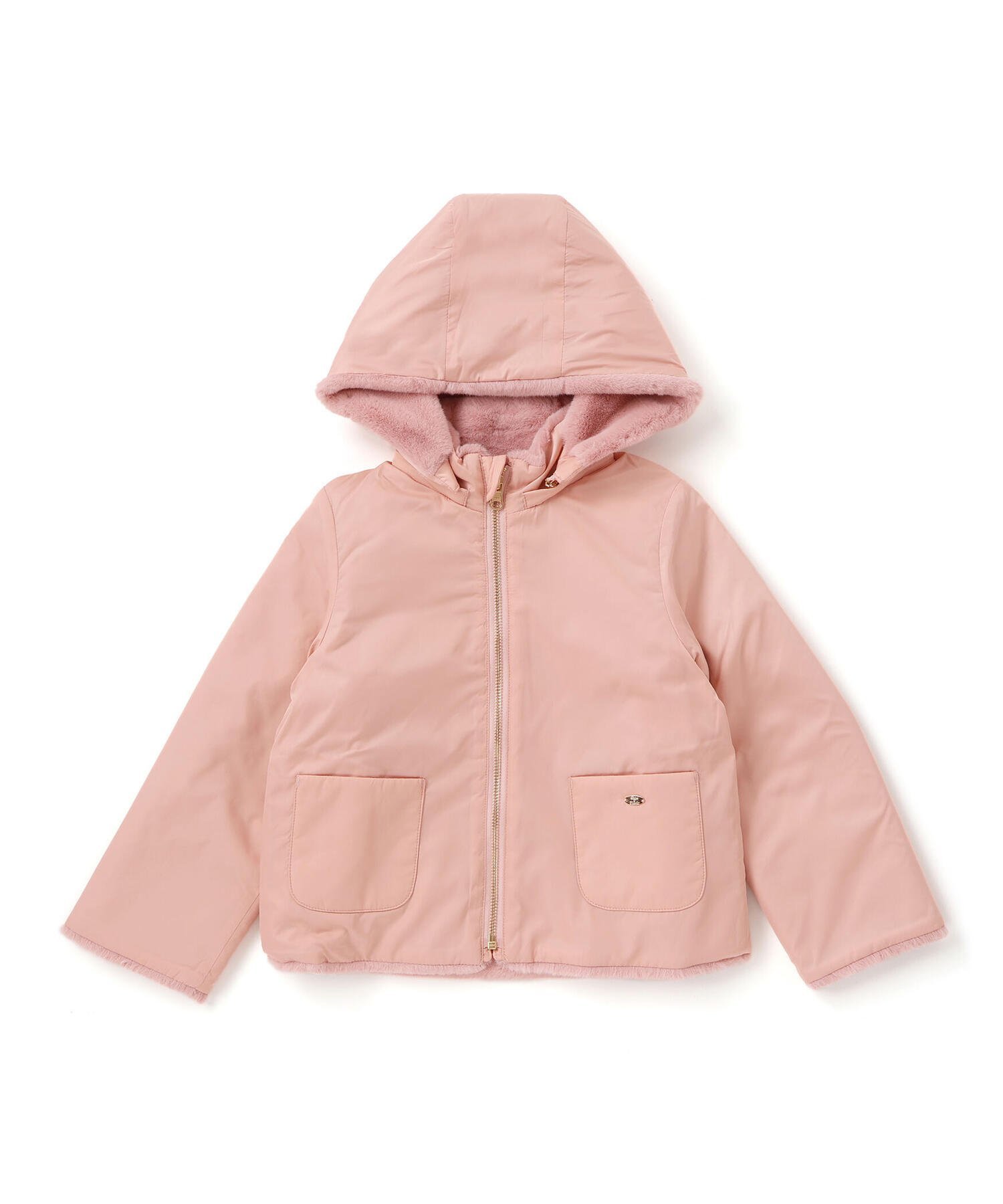 【ベベ オンライン ストア/BEBE ONLINE STORE / KIDS】のタフタ*ファーリバーシブル2wayコート(90~140cm) インテリア・キッズ・メンズ・レディースファッション・服の通販 founy(ファニー) 　ファッション　Fashion　キッズファッション　Fashion for Kids　2025年　2025　2025-2026秋冬・A/W　Autumn/Winter 2025–26 AW25–26　タフタ　Taffeta, Structured Fabric　チャーム　Charm, Pendant　フランス　France, French　リバーシブル　Reversible, Two-Sided　ワンポイント　One Point, Statement Accent　エレガント 上品　Elegant　A/W・秋冬　Autumn/Winter　ピンク|ID: prp329100004819221 ipo3291000000035014922