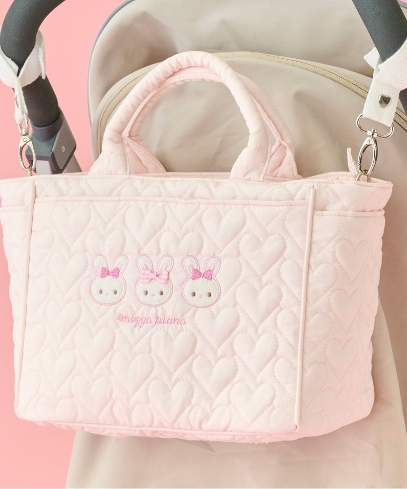 【ナルミヤ オンライン/NARUMIYA ONELINE / KIDS】の【メゾピアノママ】ウサギアップリケ2wayトートバッグ インテリア・キッズ・メンズ・レディースファッション・服の通販 founy(ファニー) 　ファッション　Fashion　キッズファッション　Fashion for Kids　キルト　Quilt, Quilted Fabric　ポケット　Pocket, Pocket Detail　ループ　Loop, Loop Knit　ライト ピンク|ID: prp329100004819232 ipo3291000000035015053