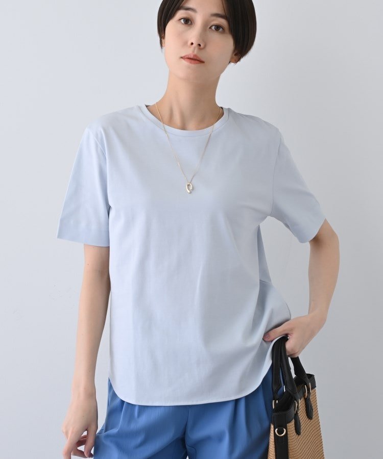 【インディヴィ/INDIVI】の【洗える】シンプルきれいめ無地Tシャツ インテリア・キッズ・メンズ・レディースファッション・服の通販 founy(ファニー) 　ファッション　Fashion　レディースファッション　Fashion for Women　トップス・カットソー　Cut & Sew Tops　シャツ・ブラウス・オフィスカジュアル　Elegant Blouses & Button-Ups　ロングTシャツ・Tシャツ　Longline T-Shirts & Tees　インナー　Innerwear　春　Spring　洗える　Machine Washable　コンパクト　Compact, Small Size　シンプル　Simple, Minimal　ジャケット　Jacket, Outerwear　スマート　Smart, Elegant　無地　Plain, Solid Color　ラウンド　Round, Round Neck　おすすめ　Recommended / Our Picks　サックスブルー|ID: prp329100004819274 ipo3291000000035015448