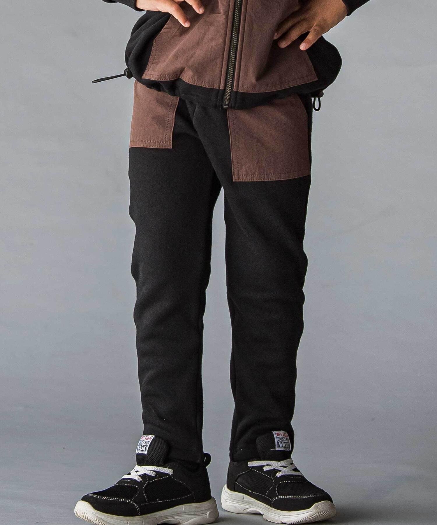 【ベベ オンライン ストア/BEBE ONLINE STORE / KIDS】の異素材ポケットエステル裏起毛パンツ(100~160cm) インテリア・キッズ・メンズ・レディースファッション・服の通販 founy(ファニー) 　ファッション　Fashion　キッズファッション　Fashion for Kids　ボトムス　Bottoms　クラシック　Classic, Timeless Style　クール　Cool, Chic　コレクション　Collection, Seasonal Line　ストレッチ　Stretch, Stretchy Fabric　トレンド　Trend, Trending Now　パーカー　Hoodie, Parka　ポケット　Pocket, Pocket Detail　ロング　Long, Long-Length　冬　Winter / This Winter　A/W・秋冬　Autumn/Winter　おすすめ　Recommended / Our Picks　2025年　2025　2025-2026秋冬・A/W　Autumn/Winter 2025–26 AW25–26　ブラック|ID: prp329100004819291 ipo3291000000035015567