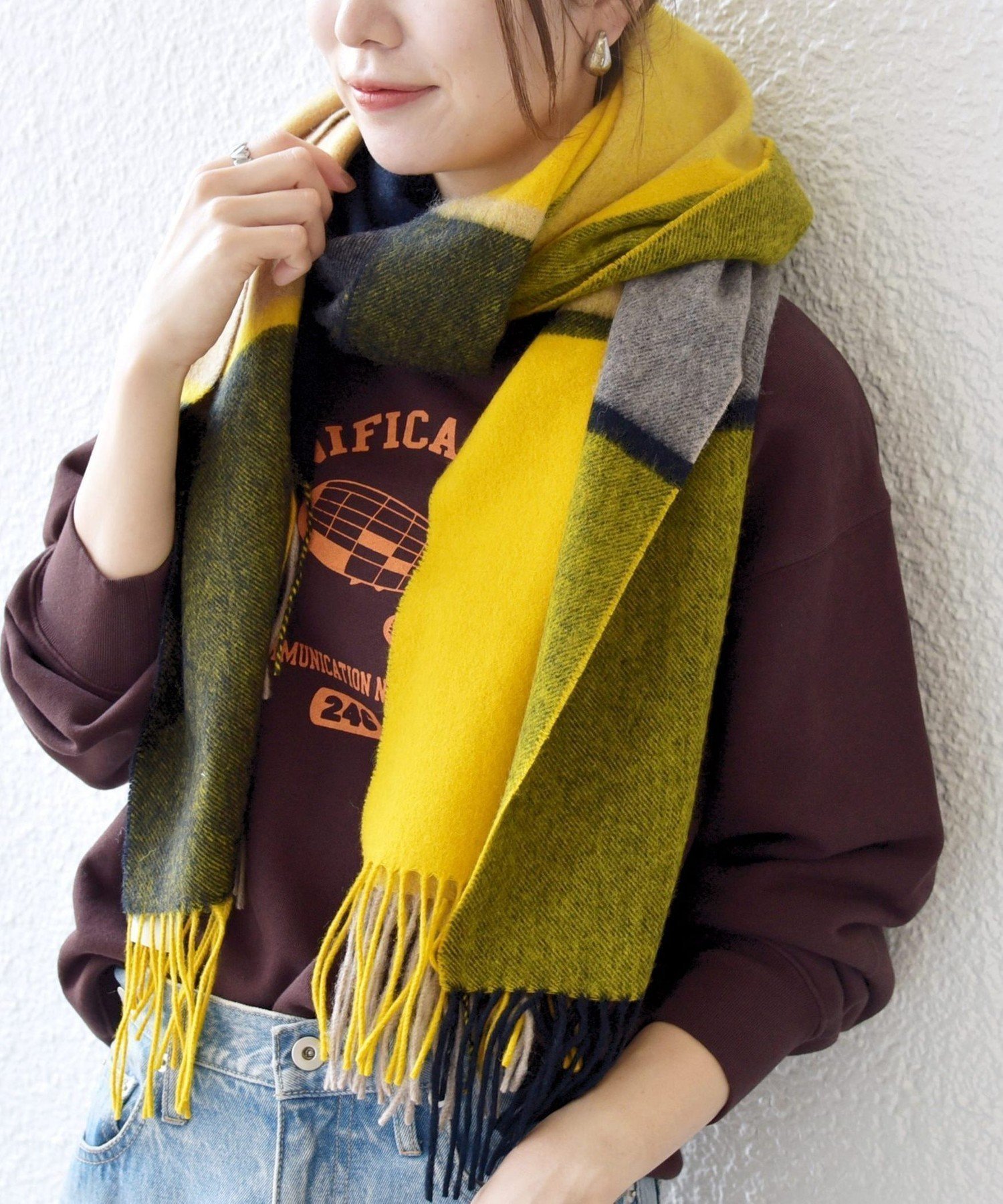 【シップス フォー ウィメン/SHIPS】のSHIPS any ウール チェック ストール インテリア・キッズ・メンズ・レディースファッション・服の通販 founy(ファニー) 　ファッション　Fashion　レディースファッション　Fashion for Women　2025年　2025　2025-2026秋冬・A/W　Autumn/Winter 2025–26 AW25–26　おすすめ　Recommended / Our Picks　ギフト プレゼント　Gift / Present　ストール　Stole, Wrap　チェック　Check, Plaid, Tartan　マフラー　Scarf, Muffler　エレガント 上品　Elegant　A/W・秋冬　Autumn/Winter　防寒　Cold Protection, Winter-Ready　イエロー|ID: prp329100004819372 ipo3291000000035016326