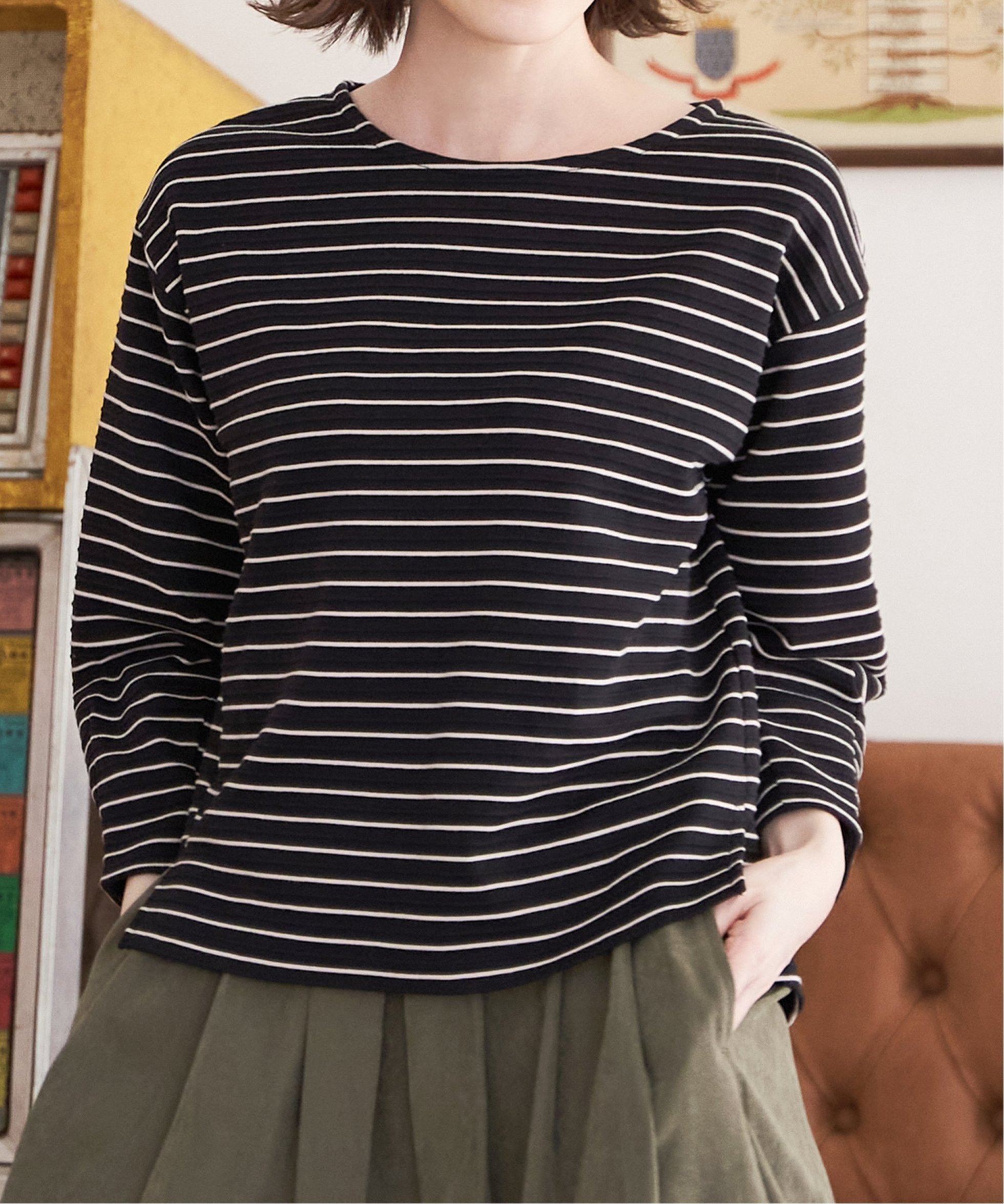 【イッカ/ikka】のリップル袖切り替え長袖プルオーバー 人気、トレンドファッション・服の通販 founy(ファニー) 　ファッション　Fashion　レディースファッション　Fashion for Women　トップス・カットソー　Cut & Sew Tops　カジュアルプルオーバー・ニットトップス　Pullovers & Knit Tops / Casual Pullovers　インナー　Innerwear　カットソー　Cut and Sewn Top　スリット　Slit, Slit Detail　長袖　Long Sleeve, Full Sleeve　ボーダー　Border, Stripe　ロング　Long, Long-Length　エレガント 上品　Elegant　 other-1|ID: prp329100004819409 ipo3291000000035016600