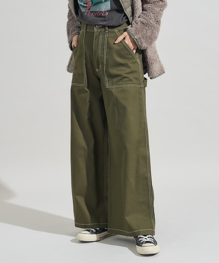 【フリークスストア/FREAK'S STORE】のペインター ワイドパンツ セットアップ対応 25AW インテリア・キッズ・メンズ・レディースファッション・服の通販 founy(ファニー) 　ファッション　Fashion　レディースファッション　Fashion for Women　セットアップ　Matching Sets　レディースパンツ・ボトムス　Pants & Trousers / Bottoms　2025年　2025　2025-2026秋冬・A/W　Autumn/Winter 2025–26 AW25–26　冬　Winter / This Winter　セットアップ　Set-Up, Coordinated Outfit　デニム　Denim, Jeans Material　パターン　Pattern, Design Print　ポケット　Pocket, Pocket Detail　ワイド　Wide, Wide Fit　ワーク　Workwear, Utility Style　定番　Standard, Basic Item　無地　Plain, Solid Color　A/W・秋冬　Autumn/Winter　オリーブ|ID: prp329100004819500 ipo3291000000035017710