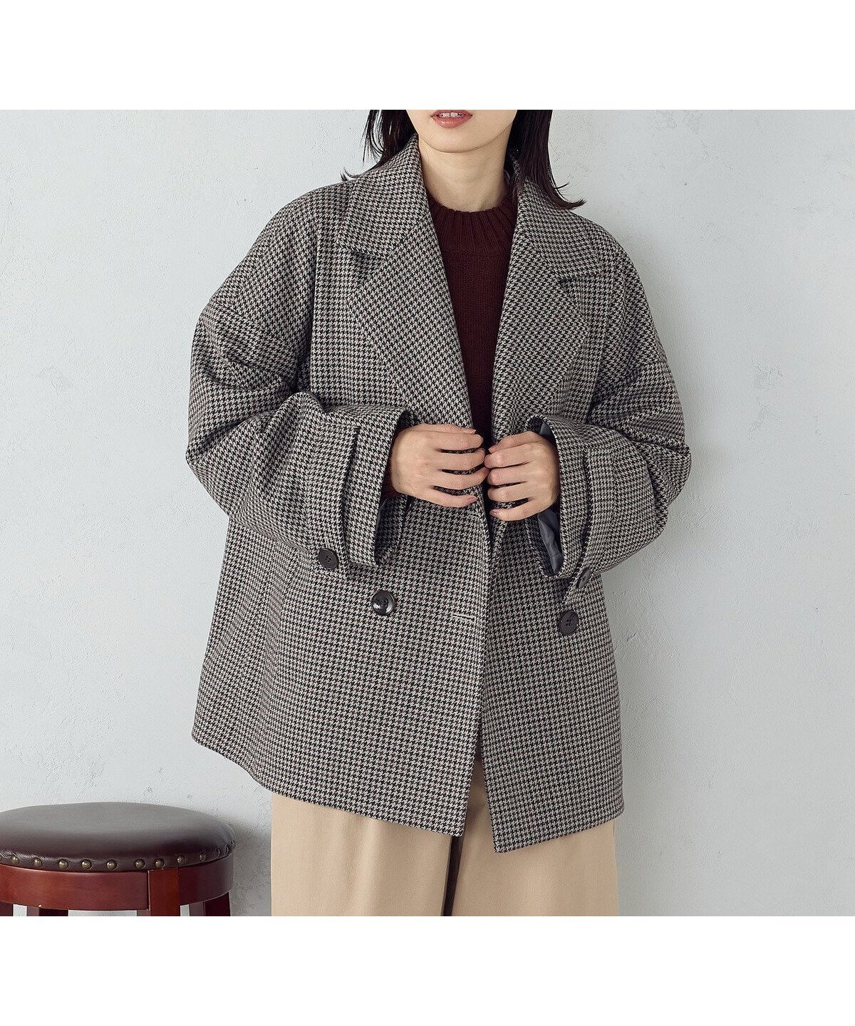 【コムサイズム/COMME CA ISM】のオーバーサイズ Pコート インテリア・キッズ・メンズ・レディースファッション・服の通販 founy(ファニー) 　ファッション　Fashion　レディースファッション　Fashion for Women　アウター　Coat / Outerwear Collection　コート・ロングコート・ピーコート　Long Coats, Peacoats & More　Pコート　Pea Coats　ウォーム　Warm Fabric　コクーン　Cocoon, Cocoon Silhouette　チェック　Check, Plaid, Tartan　ベーシック　Basic, Essential　ポケット　Pocket, Pocket Detail　ガンクラブチェック|ID: prp329100004819529 ipo3291000000035018048