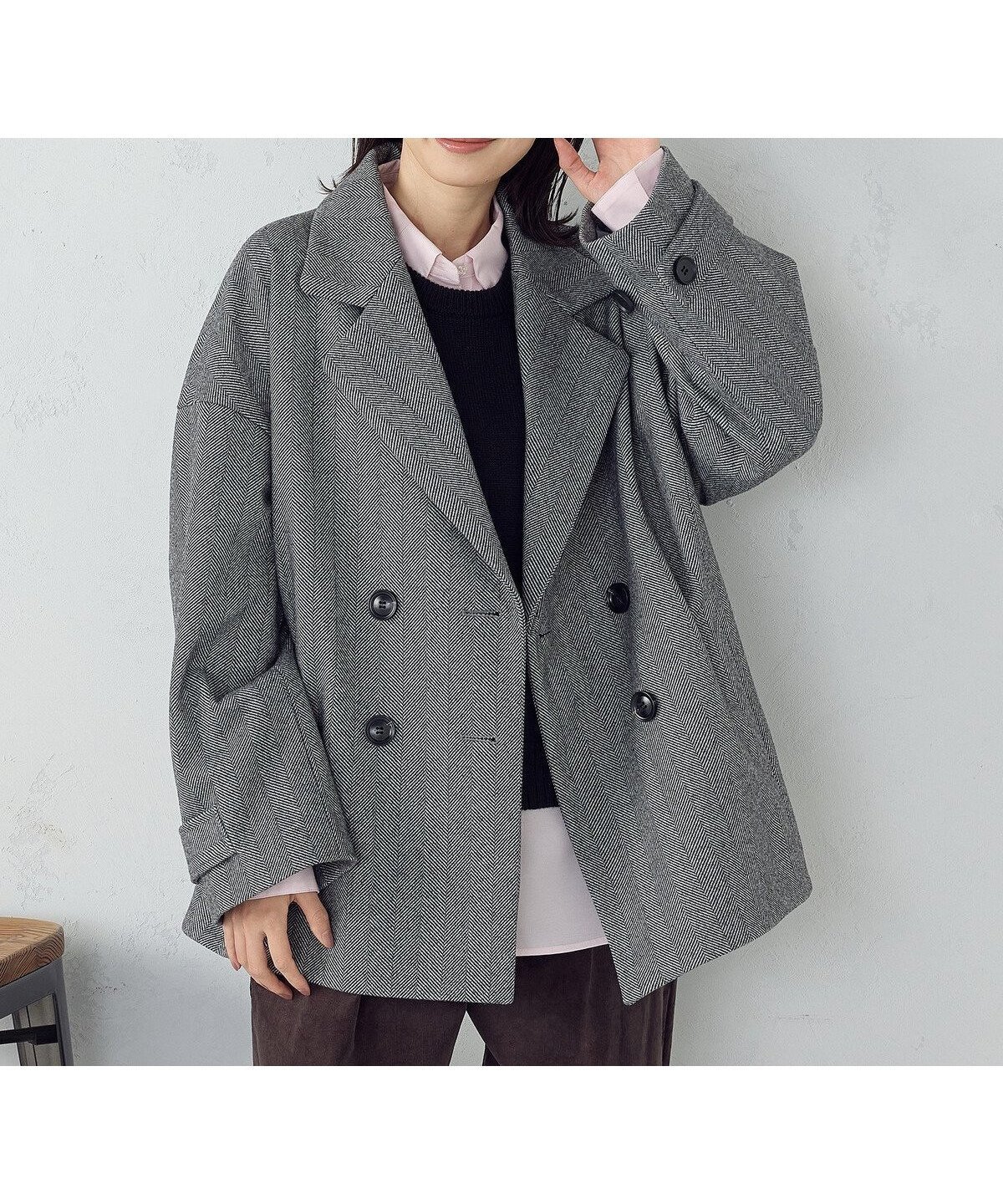 【コムサイズム/COMME CA ISM】のオーバーサイズ Pコート インテリア・キッズ・メンズ・レディースファッション・服の通販 founy(ファニー) 　ファッション　Fashion　レディースファッション　Fashion for Women　アウター　Coat / Outerwear Collection　コート・ロングコート・ピーコート　Long Coats, Peacoats & More　Pコート　Pea Coats　ウォーム　Warm Fabric　コクーン　Cocoon, Cocoon Silhouette　チェック　Check, Plaid, Tartan　ベーシック　Basic, Essential　ポケット　Pocket, Pocket Detail　へリンボーン|ID: prp329100004819529 ipo3291000000035018049