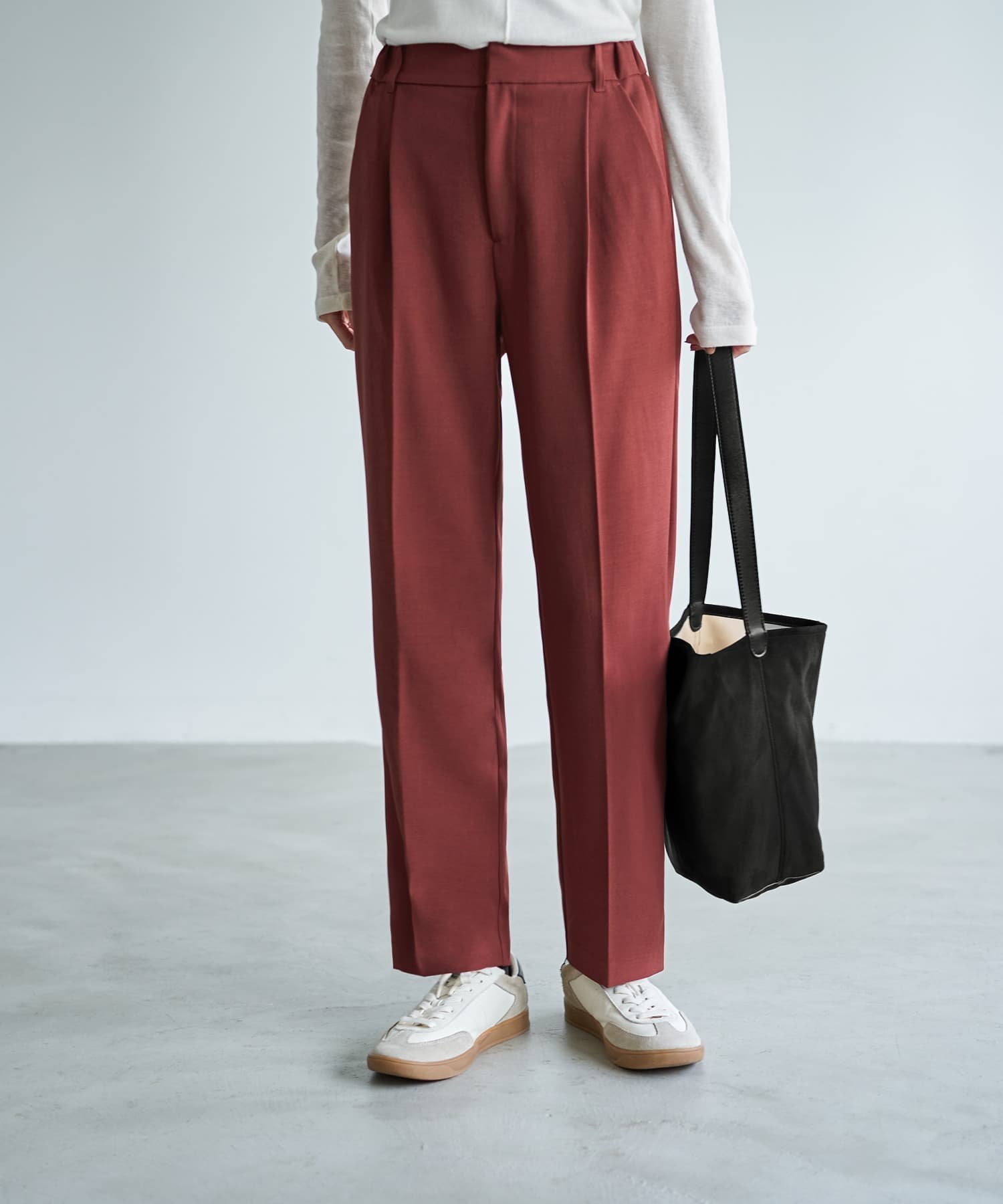 【スタイルデリ/STYLE DELI】のストレッチツイルBASICタックパンツ インテリア・キッズ・メンズ・レディースファッション・服の通販 founy(ファニー) 　ファッション　Fashion　レディースファッション　Fashion for Women　パンツ　Pants & Trousers　くるぶし　Ankle-Length　シンプル　Simple, Minimal　ジャケット　Jacket, Outerwear　スニーカー　Sneakers, Trainers　スリット　Slit, Slit Detail　ソックス　Socks, Hosiery　テーパード　Tapered, Tapered Pants　定番　Standard, Basic Item　フェイク　Faux, Fake　フロント　Front, Front Design　ベーシック　Basic, Essential　ポケット　Pocket, Pocket Detail　ループ　Loop, Loop Knit　ワイド　Wide, Wide Fit　冬　Winter / This Winter　バーガンディ|ID: prp329100004819574 ipo3291000000035018524