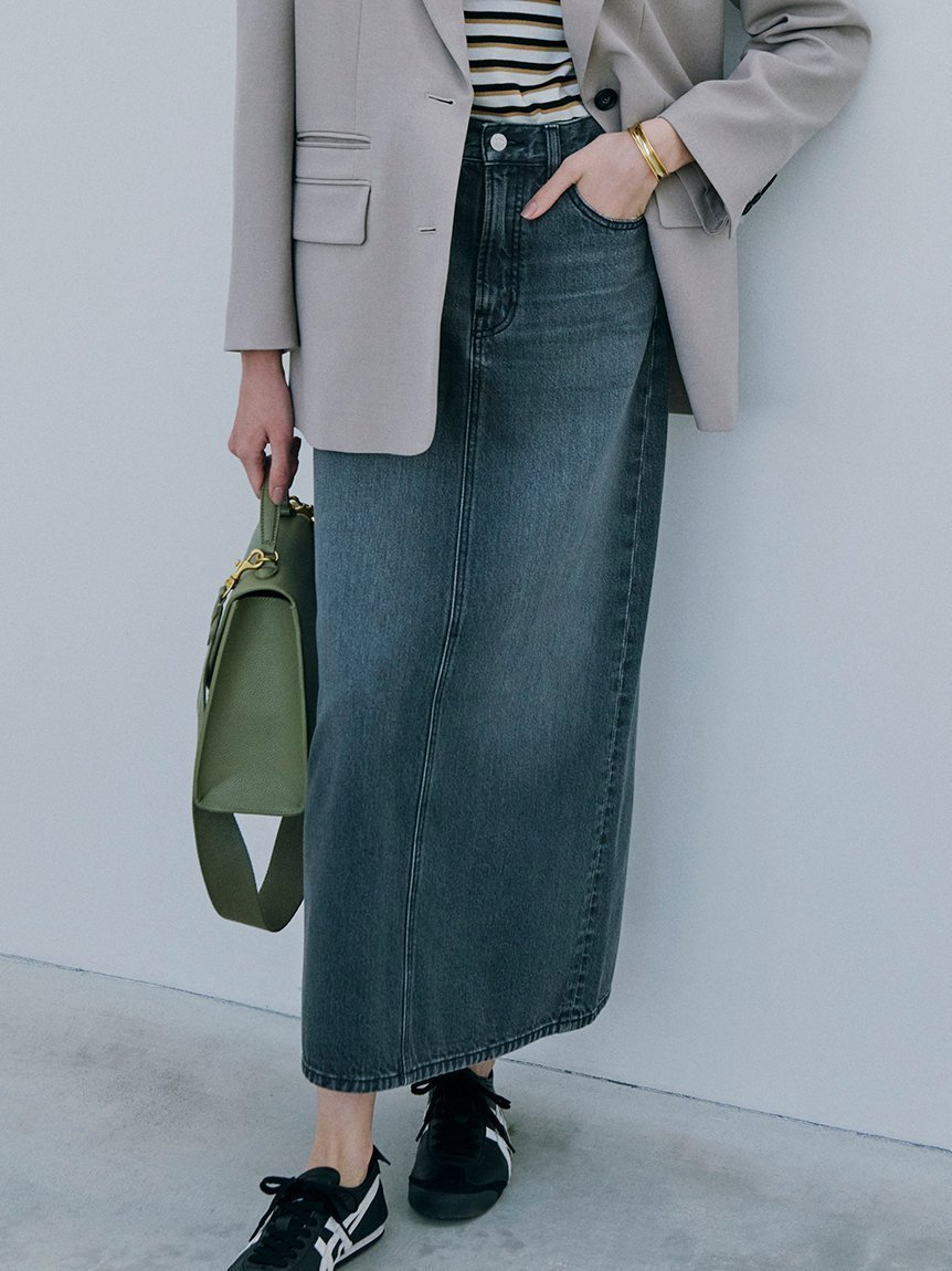 【ミラオーウェン/Mila Owen】の後ベンツストレートマキシデニムスカート インテリア・キッズ・メンズ・レディースファッション・服の通販 founy(ファニー) 　雑誌掲載アイテム　Magazine Picks & Fashion Features　ファッション雑誌　Fashion Magazines　ストーリィ　STORY　ファッション　Fashion　レディースファッション　Fashion for Women　スカート　Skirts　デニムスカート・カジュアルスカート　Denim Skirts　ヴィンテージ　Vintage Style　クール　Cool, Chic　今季　This Season, Current Season　スタイリッシュ　Stylish, Fashionable　雑誌　Magazine, Fashion Magazine　デニム　Denim, Jeans Material　トレンド　Trend, Trending Now　8月号　August Issue, Aug. Edition　バランス　Balance, Style Balance　リアル　Real, Realistic　日本製　Made In Japan　夏　Summer　GRY[006]|ID: prp329100004819600 ipo3291000000035018755