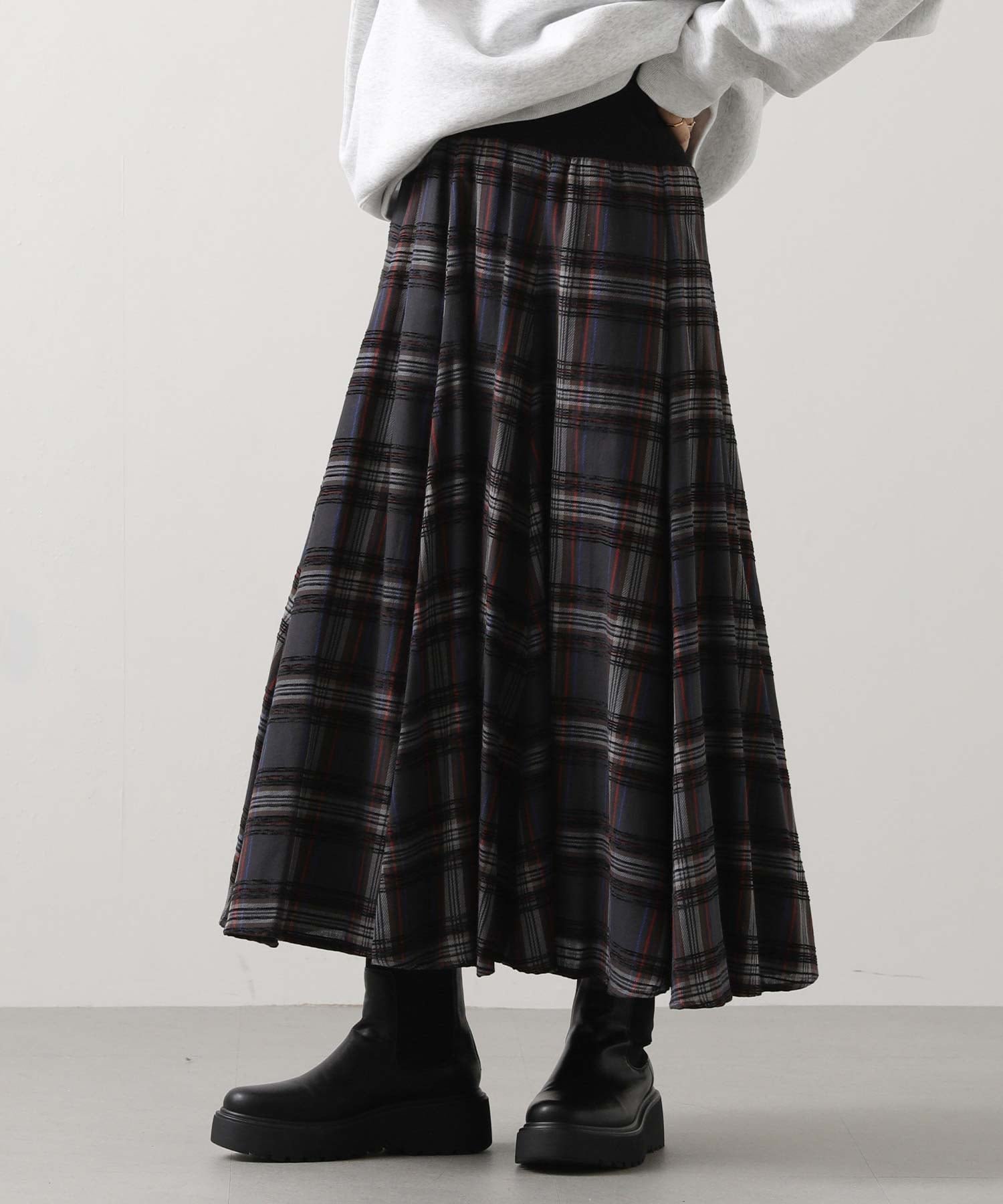 【グレディブリリアン/Gready Brilliant】のGready Brilliant/2_モールチェックWリブSK インテリア・キッズ・メンズ・レディースファッション・服の通販 founy(ファニー) 　ファッション　Fashion　レディースファッション　Fashion for Women　スカート　Skirts　クラシカル　Classical, Vintage-Inspired　スウェット / スエット　Sweatshirt, Sweatwear　チェック　Check, Plaid, Tartan　プリント　Print, Printed Pattern　ベーシック　Basic, Essential　GRY系|ID: prp329100004819608 ipo3291000000035018969