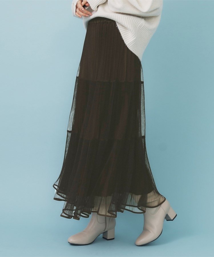 【インデックス/INDEX】のリバーシブルチュールティアードフレアスカート【洗濯機OK】 インテリア・キッズ・メンズ・レディースファッション・服の通販 founy(ファニー) 　ファッション　Fashion　レディースファッション　Fashion for Women　スカート　Skirts　Aライン・フレアスカート　A-Line & Flared Skirts　シンプル　Simple, Minimal　スマート　Smart, Elegant　チュール　Tulip, Tulip Motif　フィット　Fit, Slim Fit　フレア　Flare, Flared　プリーツ　Pleats, Pleated　ポケット　Pocket, Pocket Detail　リバーシブル　Reversible, Two-Sided　エレガント 上品　Elegant　ブラウン|ID: prp329100004819615 ipo3291000000035019084