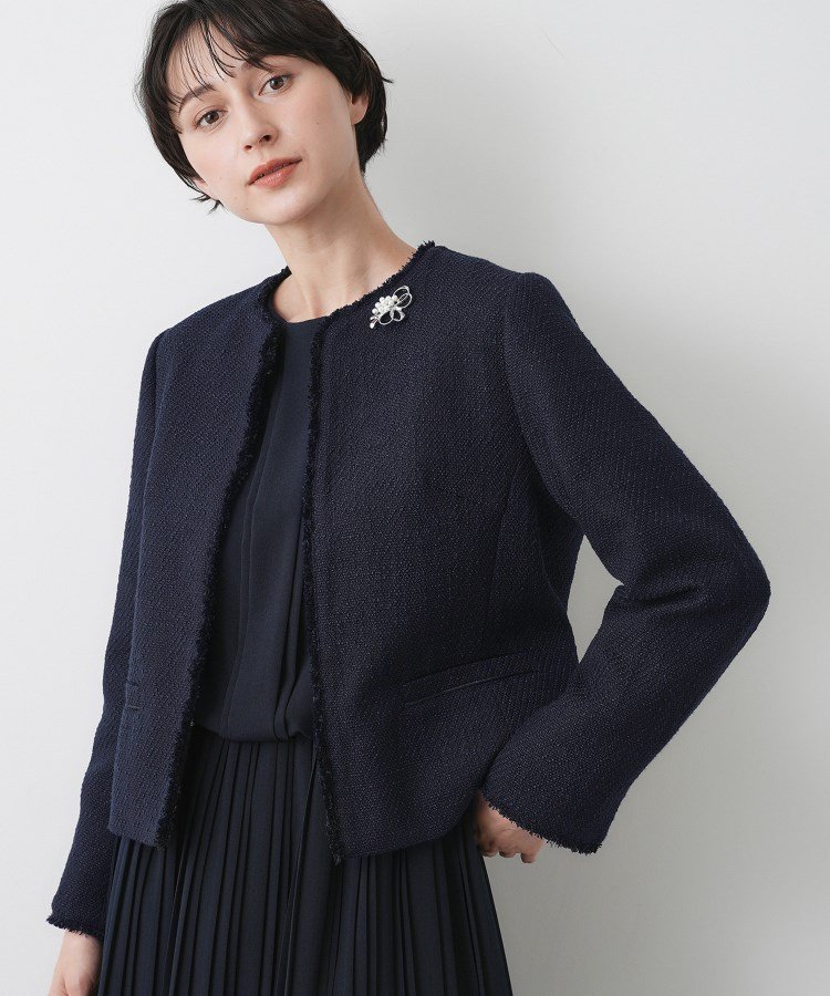 【デッサン/Dessin】の【入卒/セレモニー】ツイードクルーネックジャケット インテリア・キッズ・メンズ・レディースファッション・服の通販 founy(ファニー) 　ファッション　Fashion　レディースファッション　Fashion for Women　アウター　Coat / Outerwear Collection　レディースジャケット・軽アウター　Jackets　コンパクト　Compact, Small Size　スマート　Smart, Elegant　セレモニー　Ceremony　ツイード／ツィード　Choker, Choker Necklace　ツイード　Twill, Twill Weave　フリンジ　Fringe, Tassel　プリーツ　Pleats, Pleated　ポケット　Pocket, Pocket Detail　エレガント 上品　Elegant　定番　Standard, Basic Item　ネイビー|ID: prp329100004819617 ipo3291000000035019135