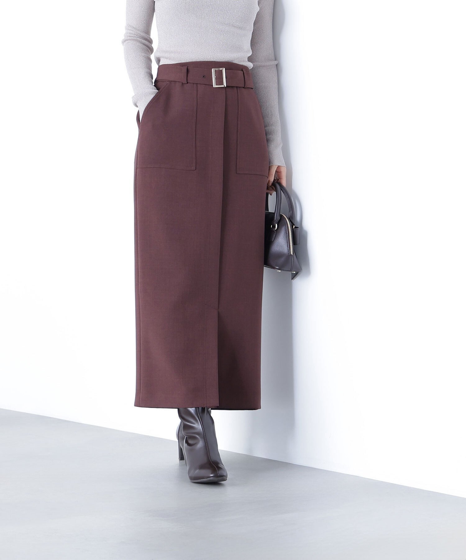 【ナチュラル ビューティー ベーシック/NATURAL BEAUTY BASIC】のベルテッドアウトポケットナロースカート インテリア・キッズ・メンズ・レディースファッション・服の通販 founy(ファニー) 　ファッション　Fashion　レディースファッション　Fashion for Women　スカート　Skirts　ツイル　Twist, Twisted Detail　ベーシック　Basic, Essential　ポケット　Pocket, Pocket Detail　秋　Autumn　ビジネス 仕事 通勤　Business / Work / Commuting　バーガンディブラウン1|ID: prp329100004819620 ipo3291000000035019212