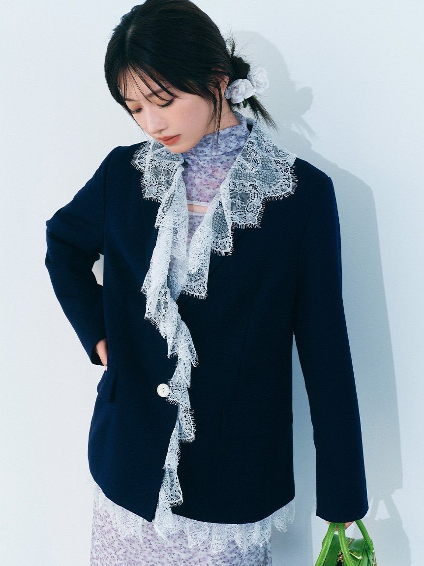 【リリーブラウン/Lily Brown】の2wayヴィンテージライクレースジャケット インテリア・キッズ・メンズ・レディースファッション・服の通販 founy(ファニー) 　ファッション　Fashion　レディースファッション　Fashion for Women　アウター　Coat / Outerwear Collection　レディースジャケット・軽アウター　Jackets　おすすめ　Recommended / Our Picks　シンプル　Simple, Minimal　ジャケット　Jacket, Outerwear　スマート　Smart, Elegant　ダウン　Down, Puffer　デニム　Denim, Jeans Material　フェミニン　Feminine, Girly　レース　Lace, Lace Fabric　NVY[089]|ID: prp329100004819655 ipo3291000000035019576