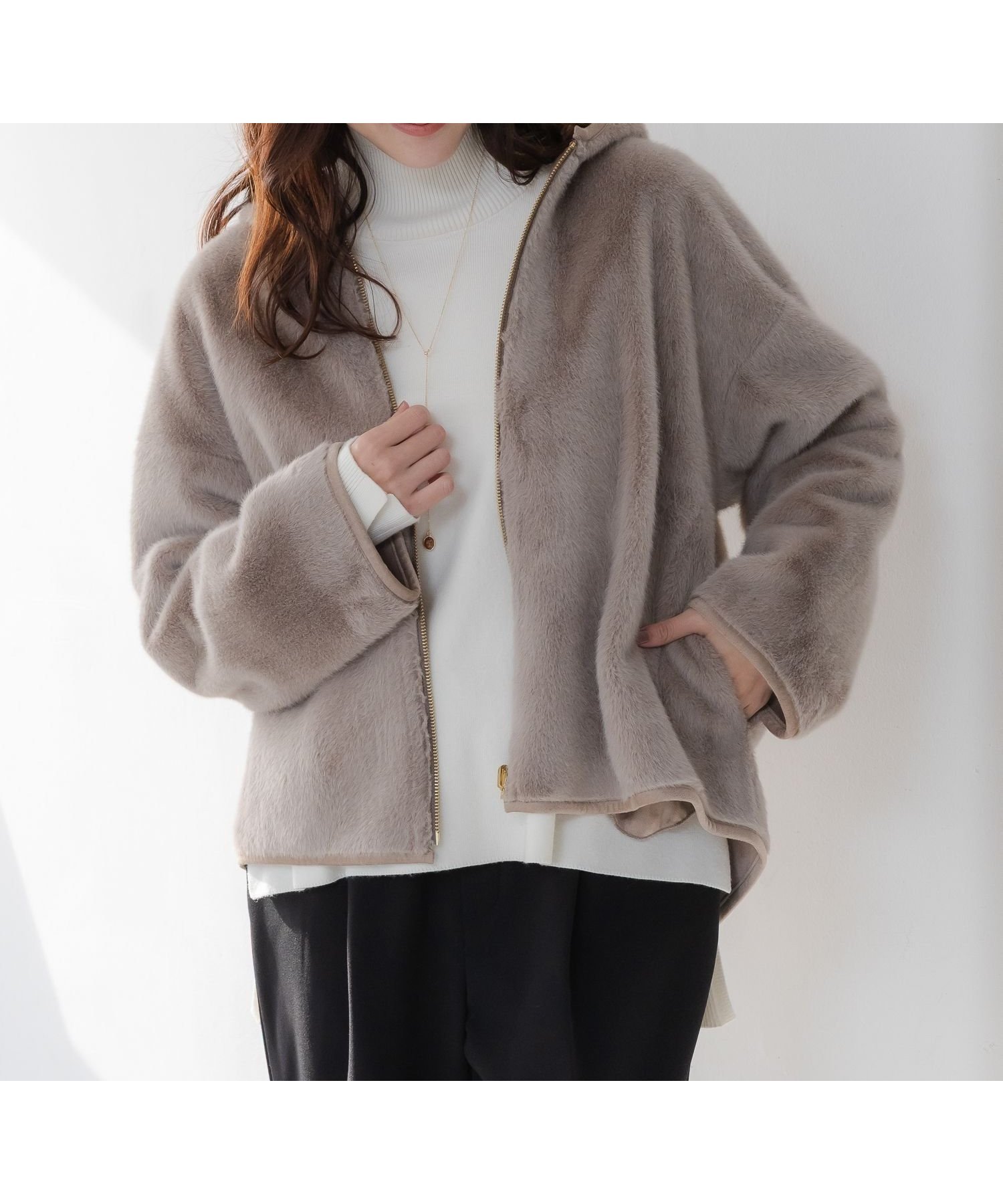 【エルーラ/Elura】のリュクスエコムートンフードブルゾン/576886 インテリア・キッズ・メンズ・レディースファッション・服の通販 founy(ファニー) 　ファッション　Fashion　レディースファッション　Fashion for Women　アウター　Coat / Outerwear Collection　ブルゾンジャケット・スポーティアウター　Blouson Jackets　デニム　Denim, Jeans Material　ブルゾン　Blouson, Bomber Jacket　防寒　Cold Protection, Winter-Ready　リバーシブル　Reversible, Two-Sided　エレガント 上品　Elegant　モカ56|ID: prp329100004819666 ipo3291000000035019714