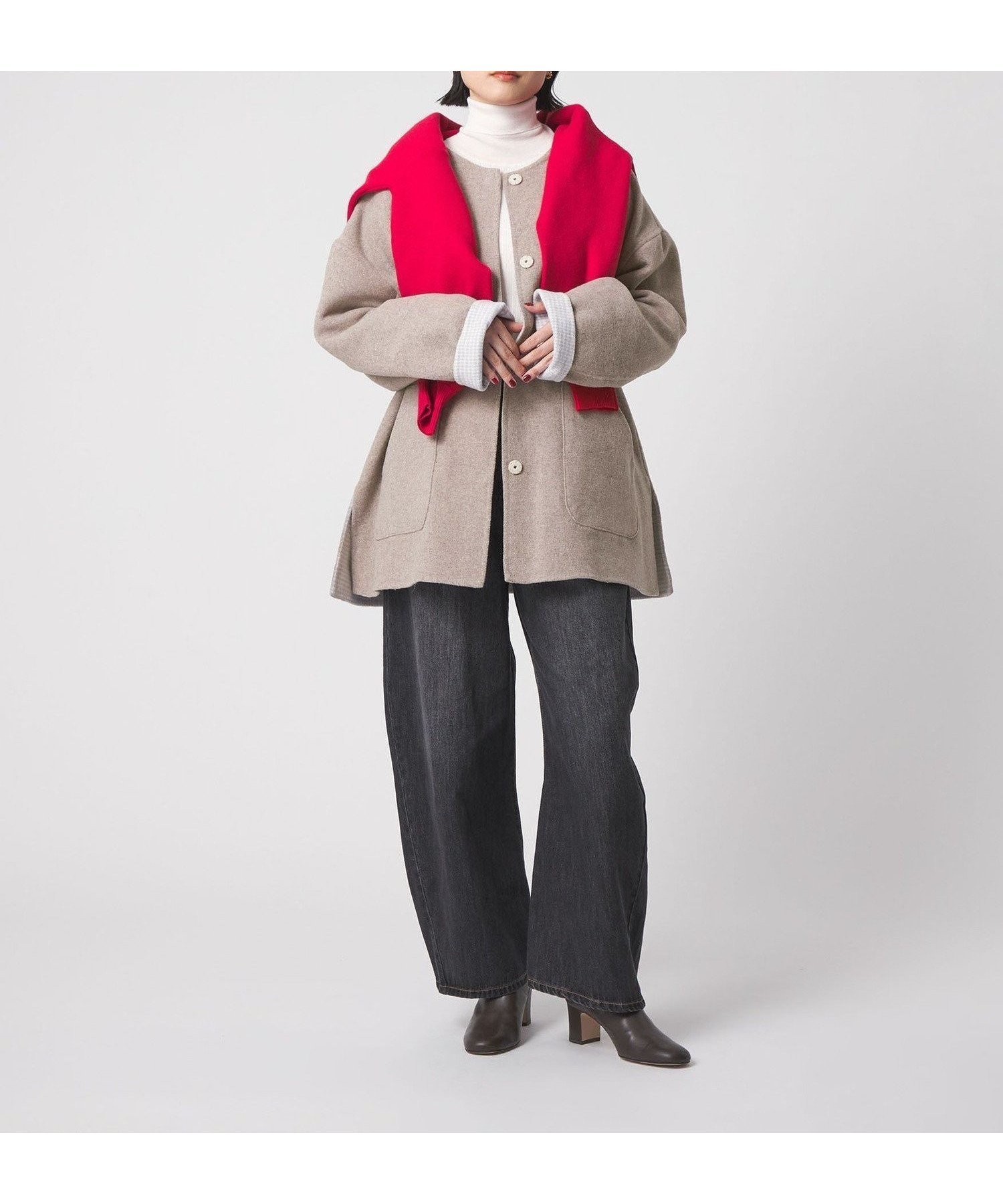 【ユナイテッドアローズ/UNITED ARROWS】のリバー ノーカラーコート -リバーシブル- A DAY IN THE LIFE 人気、トレンドファッション・服の通販 founy(ファニー) 　ファッション　Fashion　レディースファッション　Fashion for Women　アウター　Coat / Outerwear Collection　コート・ロングコート・ピーコート　Long Coats, Peacoats & More　ダブル　Double, Double-Breasted　チェック　Check, Plaid, Tartan　トレンド　Trend, Trending Now　バランス　Balance, Style Balance　フェイス　Face, Facial Design　無地　Plain, Solid Color　リバーシブル　Reversible, Two-Sided　アウトレット　Outlet / Clearance　ビジネス 仕事 通勤　Business / Work / Commuting　 other-1|ID: prp329100004819667 ipo3291000000035019722