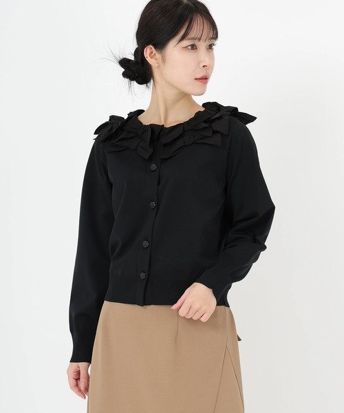 【ストロベリーフィールズ/STRAWBERRY FIELDS】のランダムリボンニットカーディガン インテリア・キッズ・メンズ・レディースファッション・服の通販 founy(ファニー) 　ファッション　Fashion　レディースファッション　Fashion for Women　トップス・カットソー　Cut & Sew Tops　ニット　Knit Tops & Sweaters　カーディガン・羽織り　Layered Style Cardigans　ブラック2|ID: prp329100004819726 ipo3291000000035020567