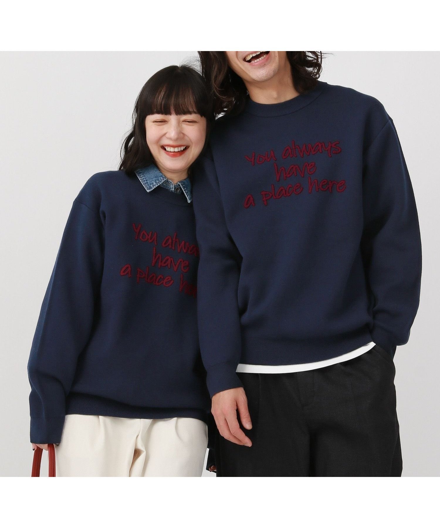 【グローバルワーク/GLOBAL WORK】のスウェットライクオテラクニット/ロゴ/581070 インテリア・キッズ・メンズ・レディースファッション・服の通販 founy(ファニー) 　ファッション　Fashion　レディースファッション　Fashion for Women　トップス・カットソー　Cut & Sew Tops　ニット　Knit Tops & Sweaters　レディースパーカー・カジュアルフーディー　Casual Hoodies & Sweatshirts　スウェット・クルーネックトップス　Sweatshirts & Crewnecks / Relaxed Fit Sweat Tops　おすすめ　Recommended / Our Picks　シンプル　Simple, Minimal　ミラノリブ　Milano Rib, Milano Stitch　ネイビー*ロープ刺繍89|ID: prp329100004819736 ipo3291000000035020767