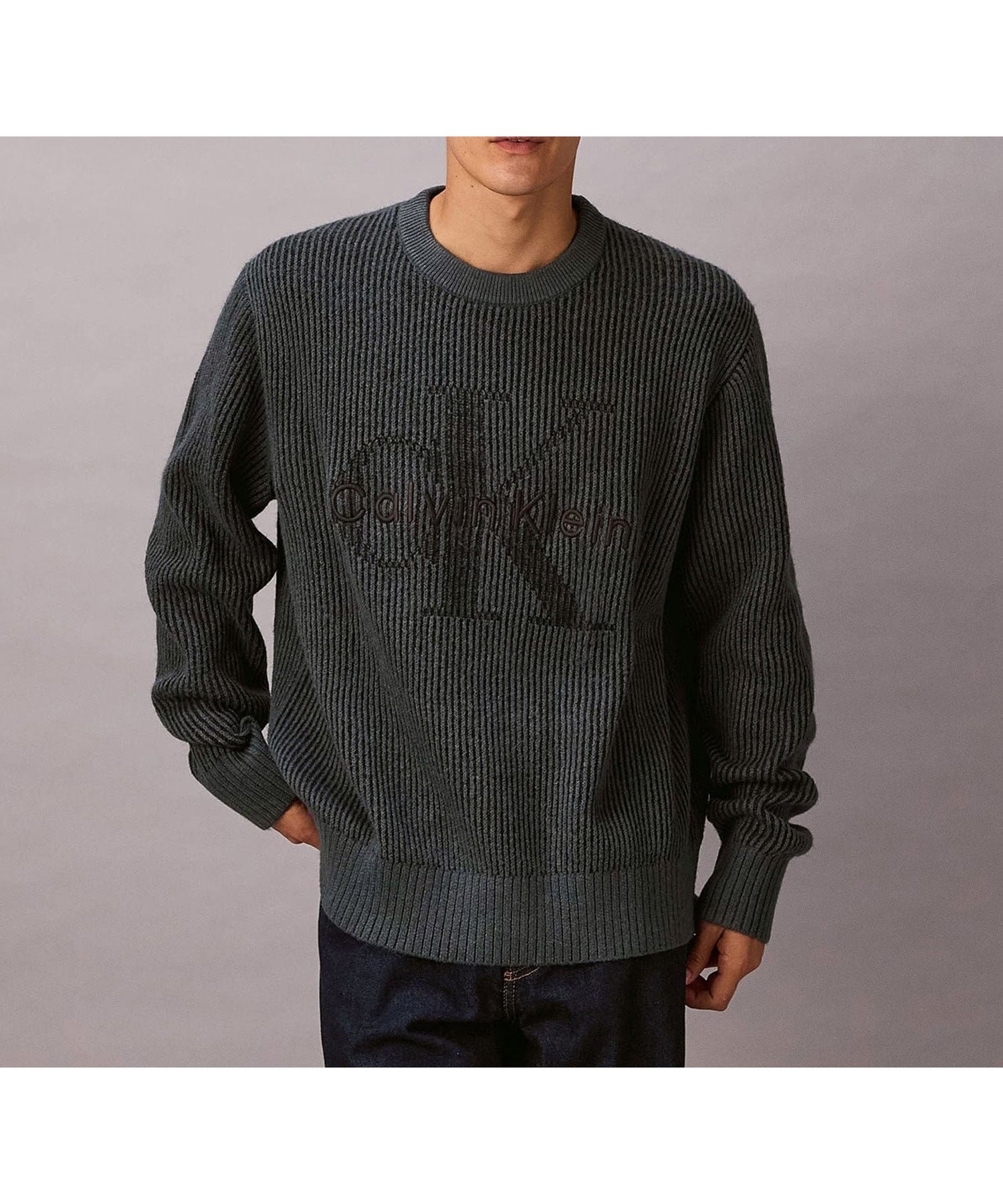 【カルバンクライン/Calvin Klein】の【公式ショップ】 カルバンクライン ニット - インターシャロングスリーブクルーネックセーター Calvin Klein Jeans 4RD399G 人気、トレンドファッション・服の通販 founy(ファニー) 　ファッション　Fashion　レディースファッション　Fashion for Women　トップス・カットソー　Cut & Sew Tops　ニット　Knit Tops & Sweaters　ショルダー　Shoulder, Shoulder Strap　ジーンズ　Jeans, Denim Pants　ドロップ　Drop Shoulder, Dropped Style　ビッグ　Big, Oversized　モダン　Modern, Contemporary　リラックス　Relax, Relaxed Fit　 other-1|ID: prp329100004819749 ipo3291000000035020876
