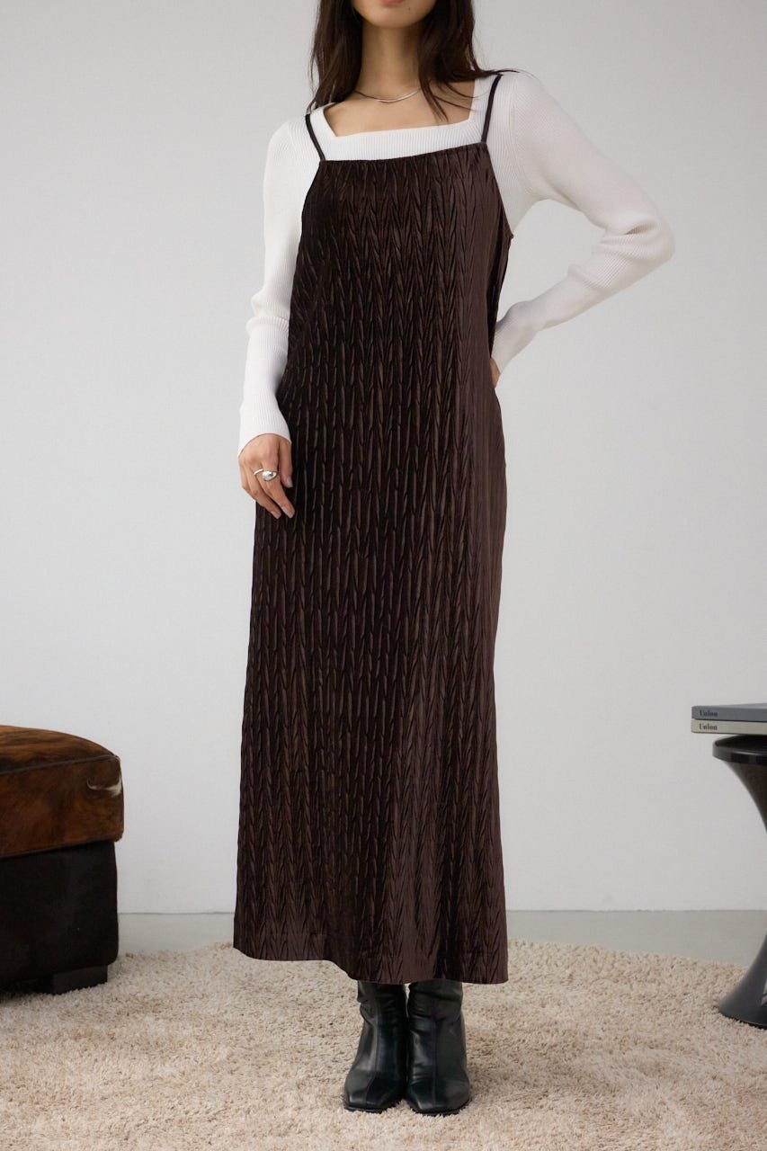 【アズール バイ マウジー/AZUL by moussy】のプリーツベロアキャミワンピース インテリア・キッズ・メンズ・レディースファッション・服の通販 founy(ファニー) 　ファッション　Fashion　レディースファッション　Fashion for Women　ワンピース　Dresses　キャミソールワンピース　Camisole Dresses　インナー　Innerwear　フェミニン　Feminine, Girly　プリーツ　Pleats, Pleated　ベロア　Velour, Soft Velvet　ランダム　Random, Irregular　リブニット　Rib Knit, Ribbed Knit　ロング　Long, Long-Length　エレガント 上品　Elegant　BRN|ID: prp329100004819784 ipo3291000000035021479