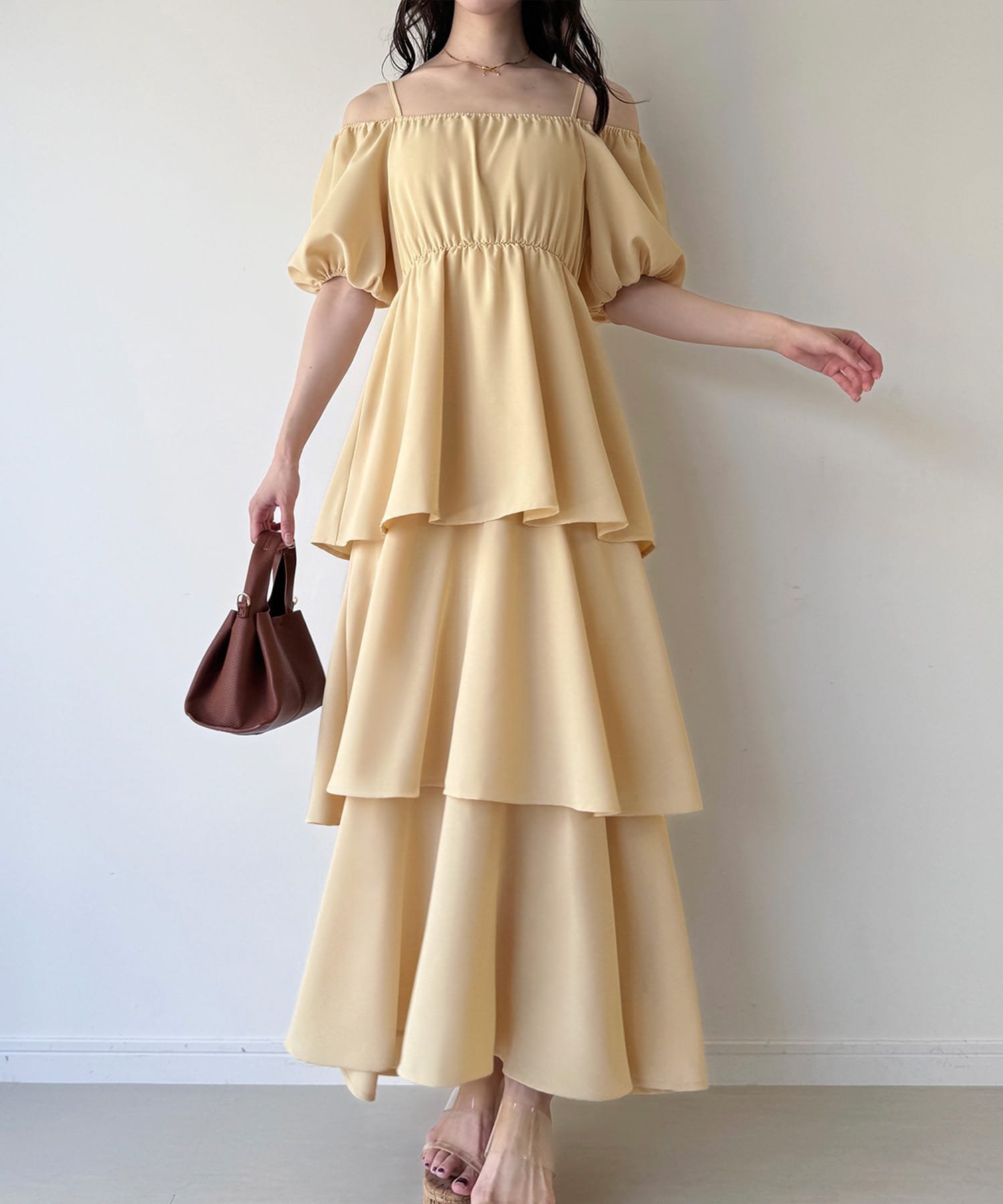 【ジュノア/JUNOAH】の2wayオフショルティアードワンピース インテリア・キッズ・メンズ・レディースファッション・服の通販 founy(ファニー) 　ファッション　Fashion　レディースファッション　Fashion for Women　ワンピース　Dresses　イエロー|ID: prp329100004819786 ipo3291000000035021530