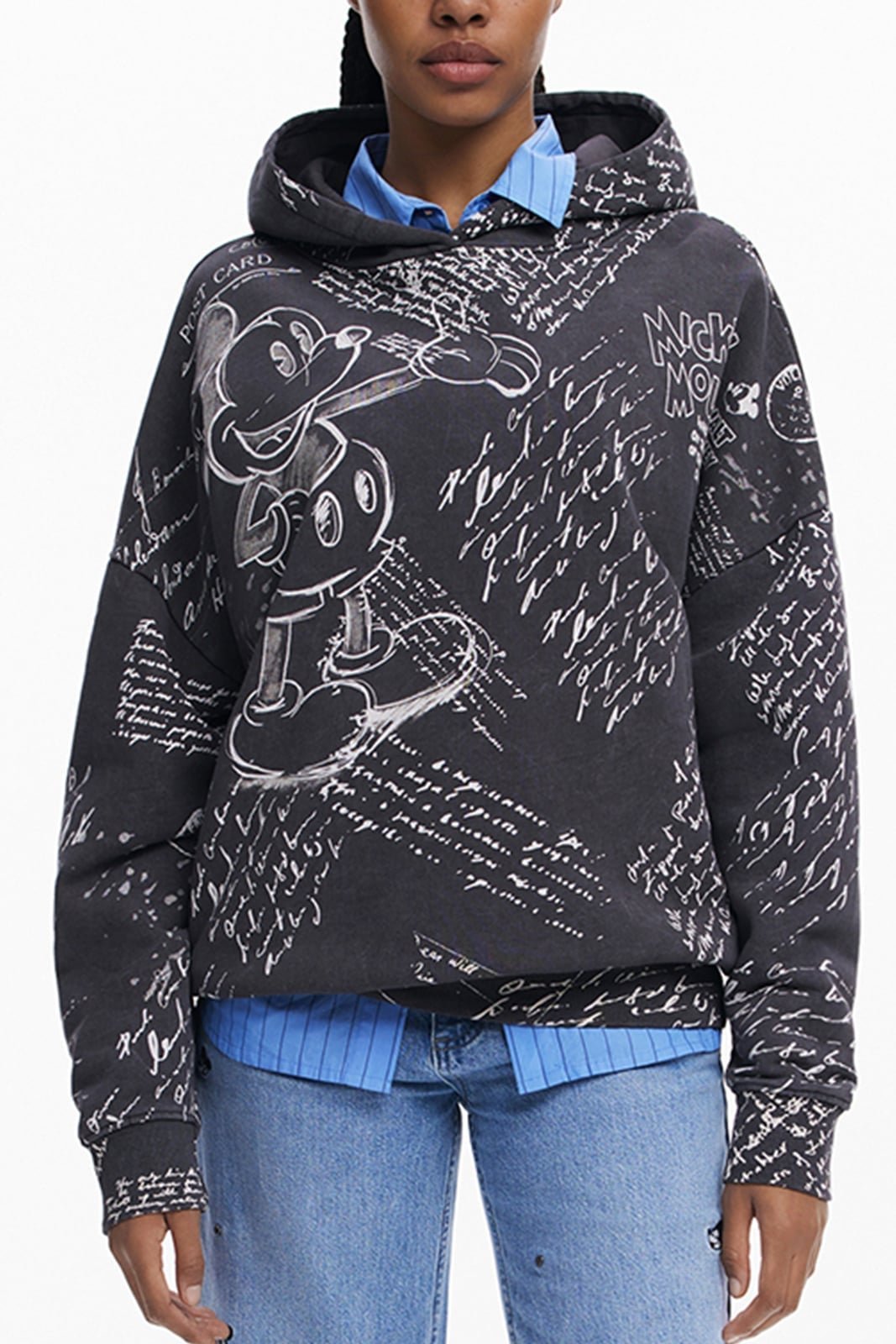 【デシグアル/Desigual】のミッキーマウス レタープリント ディストレス加工フーディ ディズニー インテリア・キッズ・メンズ・レディースファッション・服の通販 founy(ファニー) 　ファッション　Fashion　レディースファッション　Fashion for Women　ヴィンテージ　Vintage Style　カラフル　Colorful Design　グラフィック　Graphic, Graphic Design　デニム　Denim, Jeans Material　長袖　Long Sleeve, Full Sleeve　パターン　Pattern, Design Print　プリント　Print, Printed Pattern　リラックス　Relax, Relaxed Fit　おすすめ　Recommended / Our Picks　グレー/ブラック/2000|ID: prp329100004819794 ipo3291000000035021677