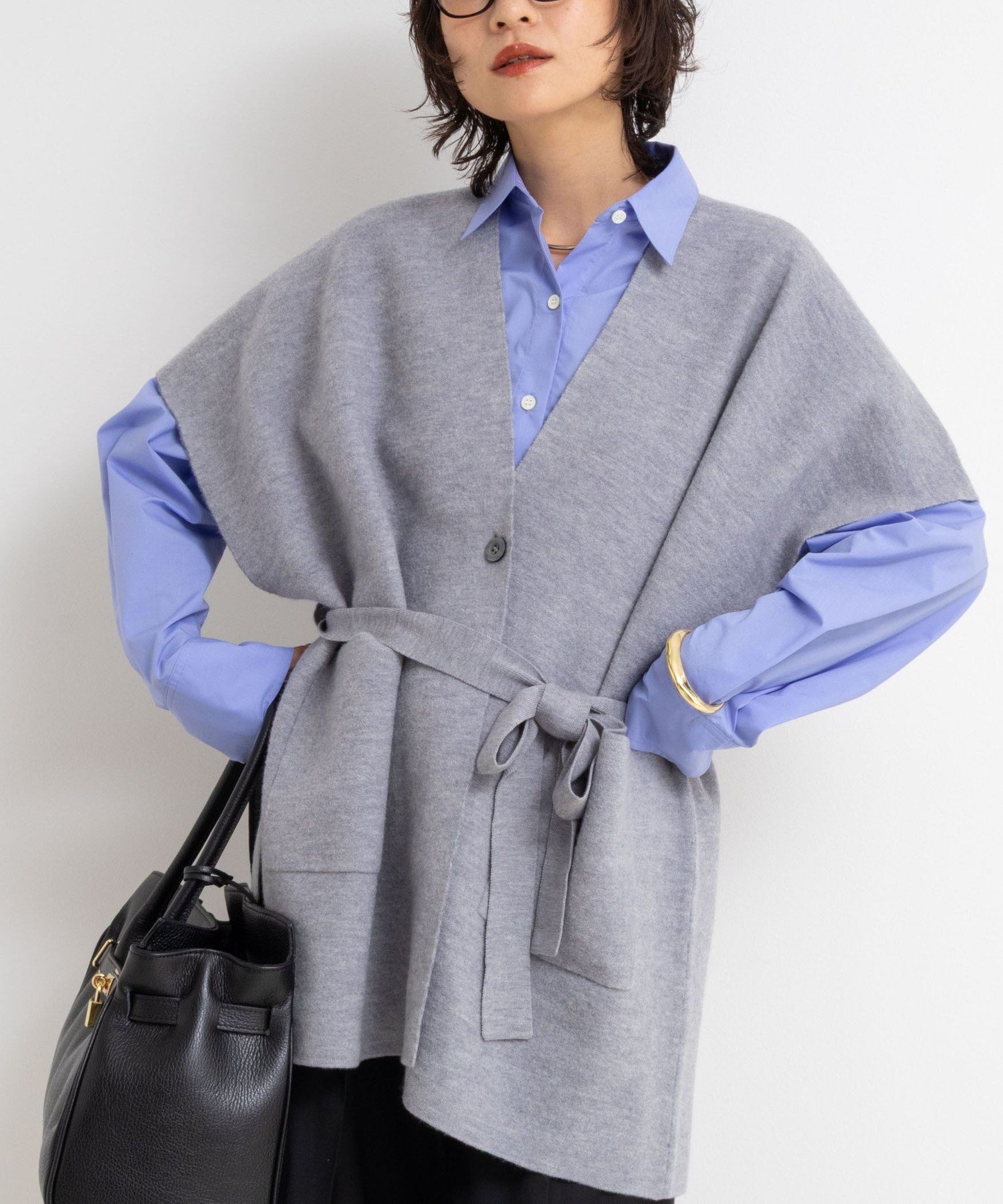 【ノーリーズ/NOLLEY'S】のバイカラー強縮ニットショール インテリア・キッズ・メンズ・レディースファッション・服の通販 founy(ファニー) 　ファッション　Fashion　レディースファッション　Fashion for Women　トップス・カットソー　Cut & Sew Tops　ニット　Knit Tops & Sweaters　2025年　2025　2025-2026秋冬・A/W　Autumn/Winter 2025–26 AW25–26　おすすめ　Recommended / Our Picks　ショルダー　Shoulder, Shoulder Strap　ショール　Shawl, Wrap　ドロップ　Drop Shoulder, Dropped Style　ハーフ　Half, Half-Length　ブルゾン　Blouson, Bomber Jacket　A/W・秋冬　Autumn/Winter　ライトグレー|ID: prp329100004819829 ipo3291000000035022088