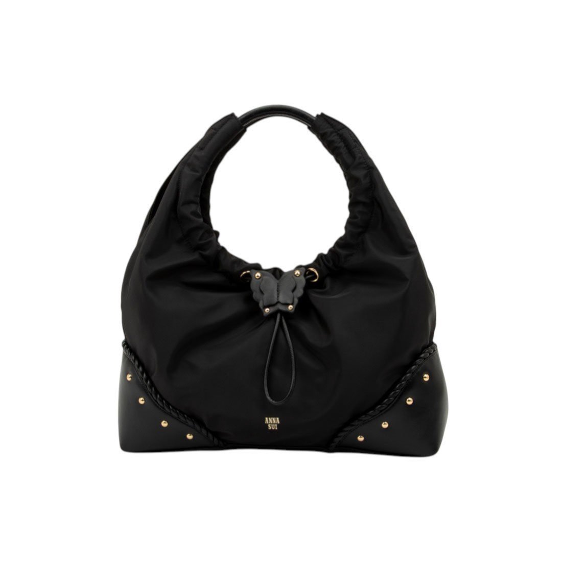 【クイーポ/KUIPO】のアナスイ ANNA SUI バタフライツイスト ワンショルダーバッグ インテリア・キッズ・メンズ・レディースファッション・服の通販 founy(ファニー) 　ファッション　Fashion　レディースファッション　Fashion for Women　バッグ　Bags　コレクション　Collection, Seasonal Line　巾着　Drawstring Bag, Kinchaku　シャーリング　Shirring, Ruched　スタッズ　Studs, Metal Accents　財布　Wallet, Purse　ツイスト　Tweed, Tweed Fabric　バタフライ　Butterfly, Butterfly Motif　フェミニン　Feminine, Girly　フラワー　Flower, Floral　プリント　Print, Printed Pattern　モチーフ　Motif, Design Theme　A/W・秋冬　Autumn/Winter　おすすめ　Recommended / Our Picks　旅行　Travel　ビジネス 仕事 通勤　Business / Work / Commuting　ブラック|ID: prp329100004819879 ipo3291000000035022616