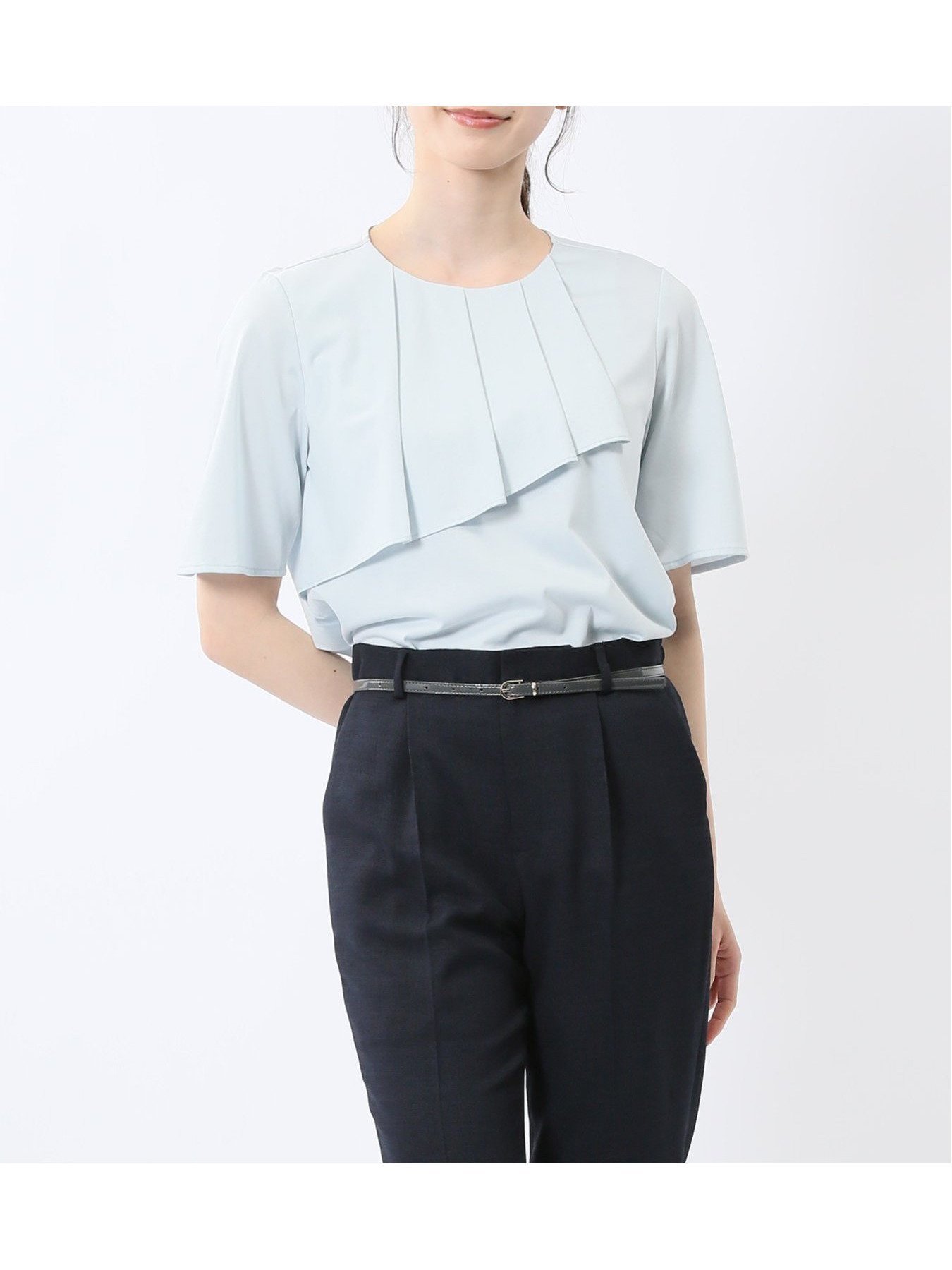 【タカキュー/TAKA-Q】のアシメフリル 半袖プルオーバー インテリア・キッズ・メンズ・レディースファッション・服の通販 founy(ファニー) 　ファッション　Fashion　レディースファッション　Fashion for Women　トップス・カットソー　Cut & Sew Tops　カジュアルプルオーバー・ニットトップス　Pullovers & Knit Tops / Casual Pullovers　アシンメトリー　Asymmetrical Style　インナー　Innerwear　オレンジ　Orange　カットソー　Cut and Sewn Top　カーディガン　Cardigan, Knitwear　シルケット　Silket, Silky Cotton　ジャケット　Jacket, Outerwear　ストレッチ　Stretch, Stretchy Fabric　ストレート　Straight, Straight Cut　スーツ　Suit, Formalwear　フィット　Fit, Slim Fit　フリル　Frill, Ruffle　ベーシック　Basic, Essential　半袖　Short Sleeve, Half Sleeve　おすすめ　Recommended / Our Picks　夏　Summer　73サックス|ID: prp329100004820176 ipo3291000000035025715