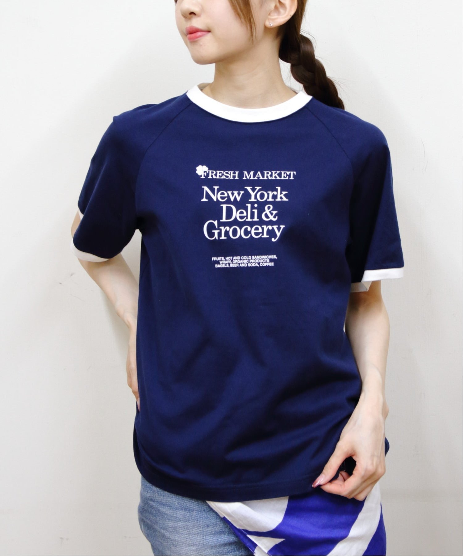 【ステップス/STEPS】のFRESH MARKET RINGER TEE インテリア・キッズ・メンズ・レディースファッション・服の通販 founy(ファニー) 　ファッション　Fashion　レディースファッション　Fashion for Women　インナー　Innerwear　カーディガン　Cardigan, Knitwear　グラフィック　Graphic, Graphic Design　NAVY|ID: prp329100004820216 ipo3291000000035026147