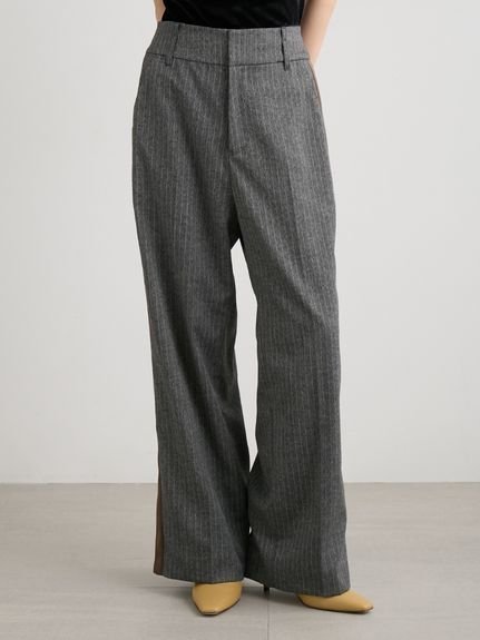 【ミースロエ/MIESROHE】のウール混サテンラインマニッシュパンツ インテリア・キッズ・メンズ・レディースファッション・服の通販 founy(ファニー) 　ファッション　Fashion　レディースファッション　Fashion for Women　パンツ　Pants & Trousers　サテン　Satin, Glossy Fabric　シンプル　Simple, Minimal　ストレート　Straight, Straight Cut　スマート　Smart, Elegant　パターン　Pattern, Design Print　マニッシュ　Mannish, Boyish　冬　Winter / This Winter　STRIPE[932]|ID: prp329100004820245 ipo3291000000035026527