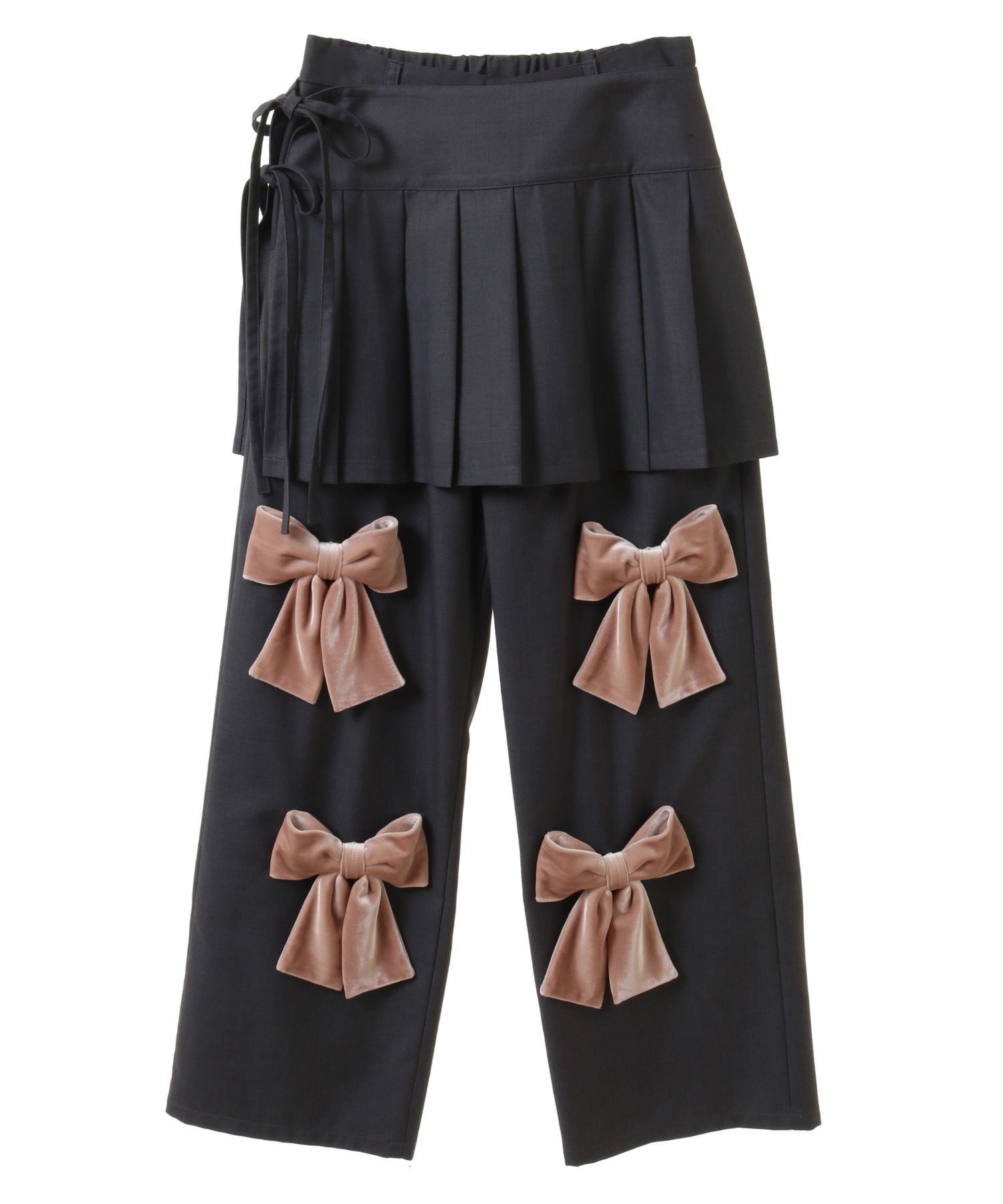 【キャンディストリッパー/Candy Stripper】のPRECIOUS RIBBON PLEATS WRAP SKIRT LAYERED PANTS インテリア・キッズ・メンズ・レディースファッション・服の通販 founy(ファニー) 　ファッション　Fashion　レディースファッション　Fashion for Women　スカート　Skirts　おすすめ　Recommended / Our Picks　ガーリー　Girly, Feminine Style　ジャケット　Jacket, Outerwear　セットアップ　Set-Up, Coordinated Outfit　ベロア　Velour, Soft Velvet　リボン　Ribbon, Bow　GRAY×PINK|ID: prp329100004820262 ipo3291000000035026685