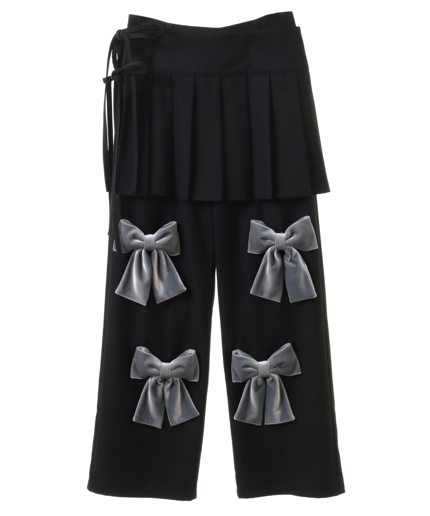 【キャンディストリッパー/Candy Stripper】のPRECIOUS RIBBON PLEATS WRAP SKIRT LAYERED PANTS インテリア・キッズ・メンズ・レディースファッション・服の通販 founy(ファニー) 　ファッション　Fashion　レディースファッション　Fashion for Women　スカート　Skirts　おすすめ　Recommended / Our Picks　ガーリー　Girly, Feminine Style　ジャケット　Jacket, Outerwear　セットアップ　Set-Up, Coordinated Outfit　ベロア　Velour, Soft Velvet　リボン　Ribbon, Bow　BLACK×GRAY|ID: prp329100004820262 ipo3291000000035026686