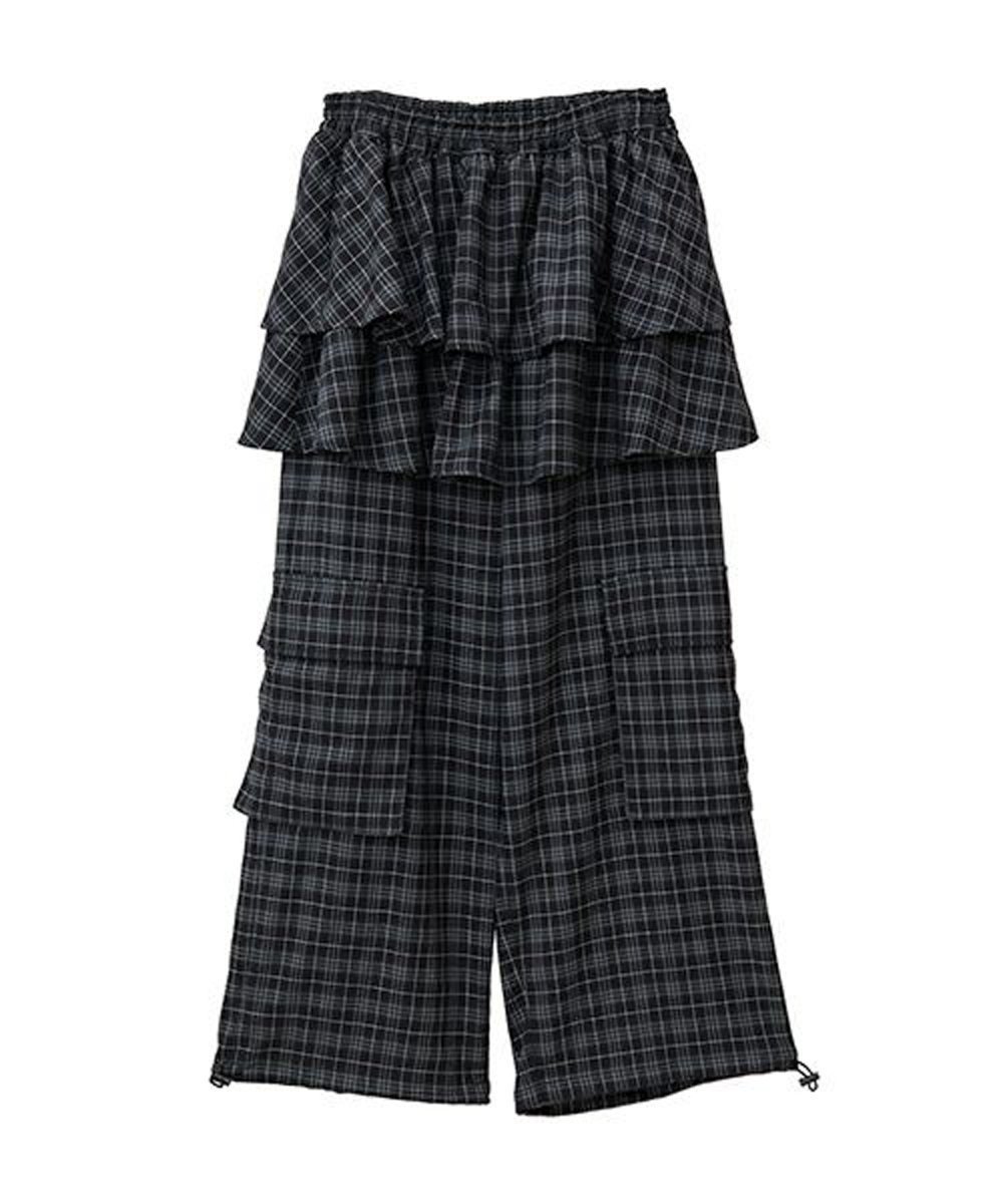 【キャンディストリッパー/Candy Stripper】のCHECK SKIRT PANTS インテリア・キッズ・メンズ・レディースファッション・服の通販 founy(ファニー) 　ファッション　Fashion　レディースファッション　Fashion for Women　スカート　Skirts　ガーリー　Girly, Feminine Style　チェック　Check, Plaid, Tartan　ティアードスカート　Tiered Skirt, Flounced Skirt　トレンド　Trend, Trending Now　ドローコード　Drawcord, Drawstring Cord　フラップ　Flap, Flap Pocket　ポケット　Pocket, Pocket Detail　ワイド　Wide, Wide Fit　BLACK|ID: prp329100004820293 ipo3291000000035027016