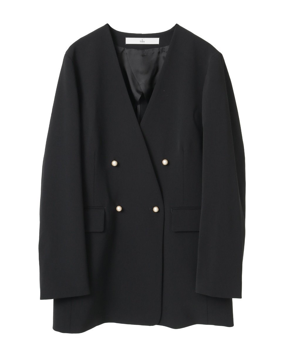 【ティアラ/Tiara】の《定番》ノーカラーダブルジャケット インテリア・キッズ・メンズ・レディースファッション・服の通販 founy(ファニー) 　ファッション　Fashion　レディースファッション　Fashion for Women　アウター　Coat / Outerwear Collection　レディースジャケット・軽アウター　Jackets　ジャケット　Jacket, Outerwear　ストレッチ　Stretch, Stretchy Fabric　セットアップ　Set-Up, Coordinated Outfit　ダブル　Double, Double-Breasted　ドレープ　Drape, Draping Fabric　パール　Pearl, Pearl Accent　定番　Standard, Basic Item　ブラック|ID: prp329100004820309 ipo3291000000035027226