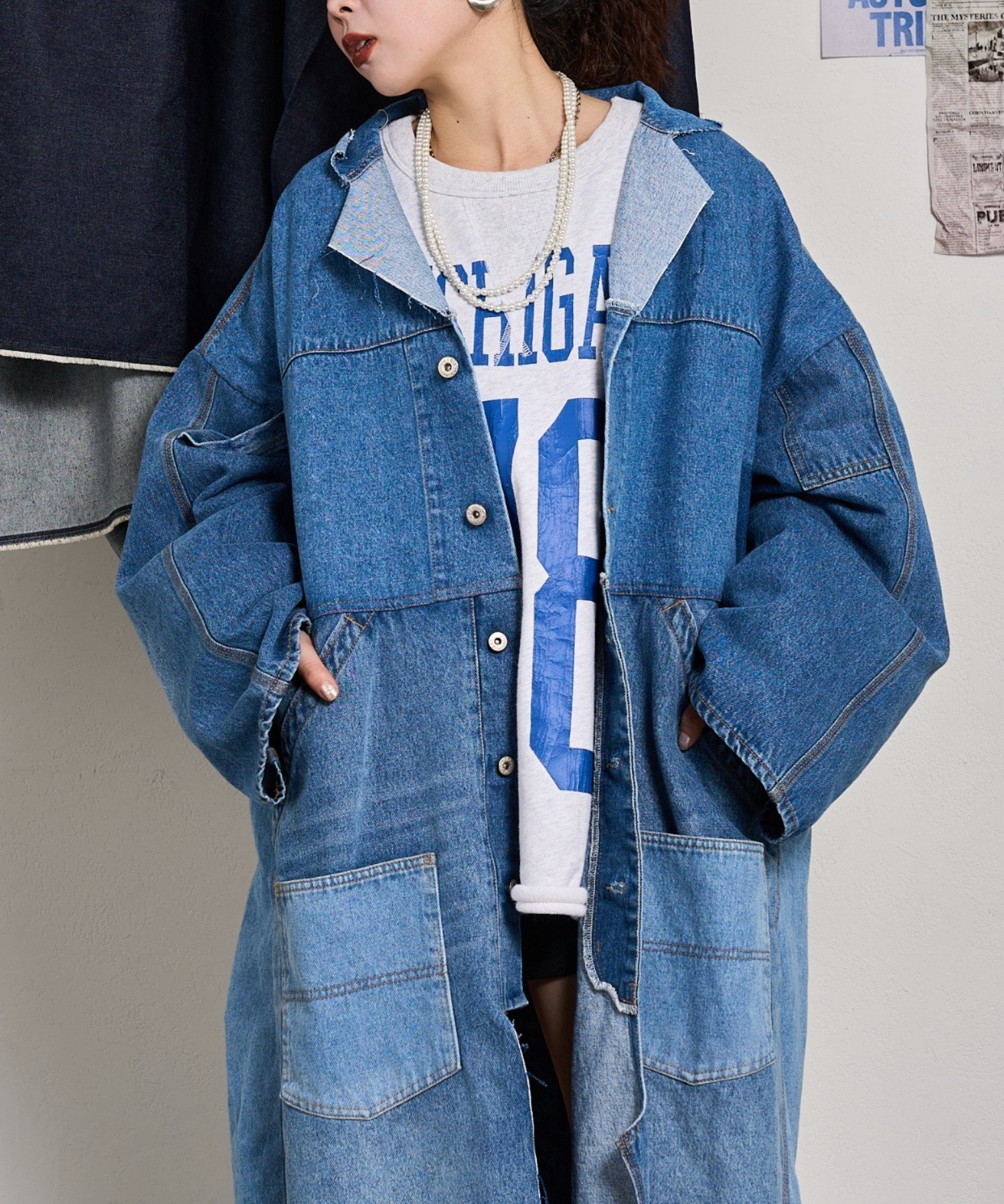 【チャオパニックティピー/CIAOPANIC TYPY】の【etsinta】リメイクデニムショップコート 人気、トレンドファッション・服の通販 founy(ファニー) 　ファッション　Fashion　レディースファッション　Fashion for Women　アウター　Coat / Outerwear Collection　コート・ロングコート・ピーコート　Long Coats, Peacoats & More　ショート　Short, Short Length　シンプル　Simple, Minimal　スウェット / スエット　Sweatshirt, Sweatwear　ダメージ　Distressed, Destroyed　デニム　Denim, Jeans Material　おすすめ　Recommended / Our Picks　 other-1|ID: prp329100004820337 ipo3291000000035027519