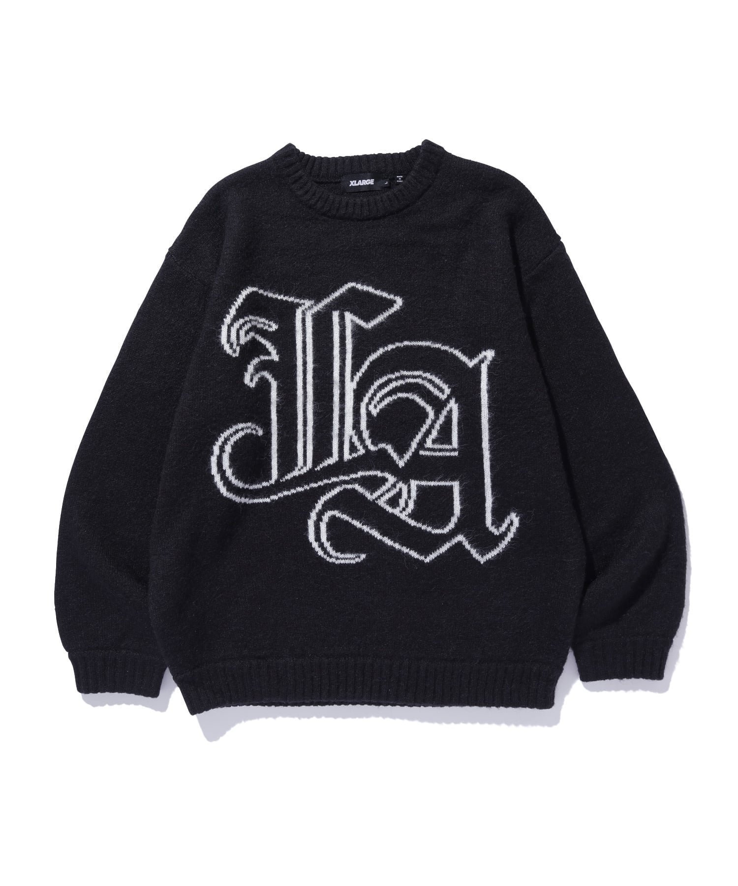 【エクストララージ/XLARGE】のOLD ENGLISH MOHAIR KNIT SWEATER インテリア・キッズ・メンズ・レディースファッション・服の通販 founy(ファニー) 　ファッション　Fashion　レディースファッション　Fashion for Women　トップス・カットソー　Cut & Sew Tops　ニット　Knit Tops & Sweaters　レディースパーカー・カジュアルフーディー　Casual Hoodies & Sweatshirts　スウェット・クルーネックトップス　Sweatshirts & Crewnecks / Relaxed Fit Sweat Tops　フロント　Front, Front Design　ベーシック　Basic, Essential　ボトム　Bottoms, Lower Wear　BLACK|ID: prp329100004820358 ipo3291000000035027730