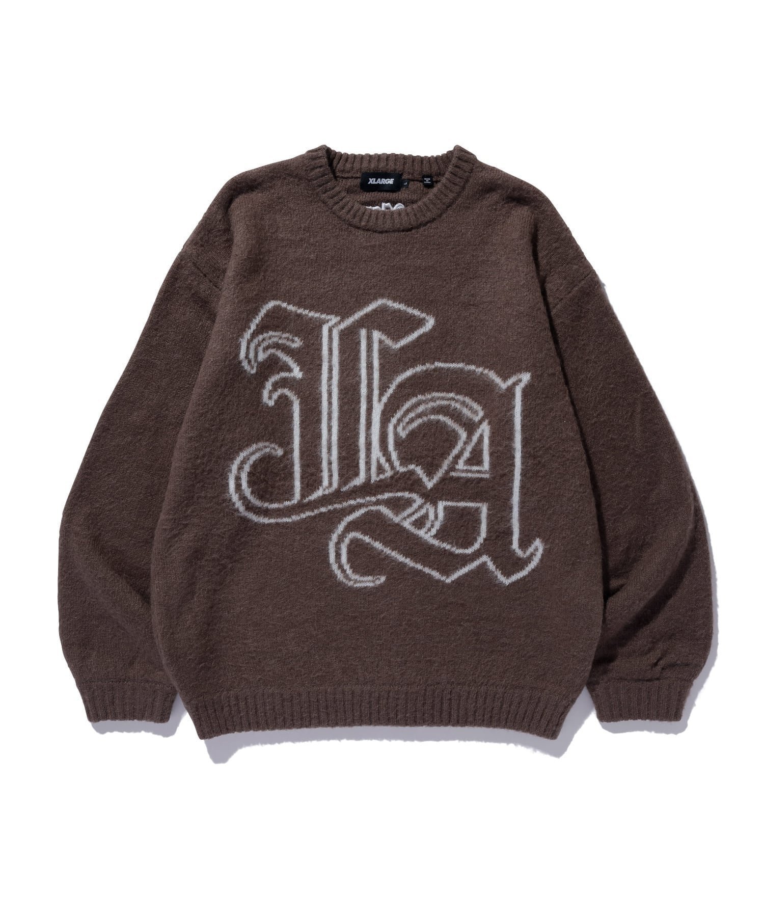 【エクストララージ/XLARGE】のOLD ENGLISH MOHAIR KNIT SWEATER インテリア・キッズ・メンズ・レディースファッション・服の通販 founy(ファニー) 　ファッション　Fashion　レディースファッション　Fashion for Women　トップス・カットソー　Cut & Sew Tops　ニット　Knit Tops & Sweaters　レディースパーカー・カジュアルフーディー　Casual Hoodies & Sweatshirts　スウェット・クルーネックトップス　Sweatshirts & Crewnecks / Relaxed Fit Sweat Tops　フロント　Front, Front Design　ベーシック　Basic, Essential　ボトム　Bottoms, Lower Wear　BROWN|ID: prp329100004820358 ipo3291000000035027731